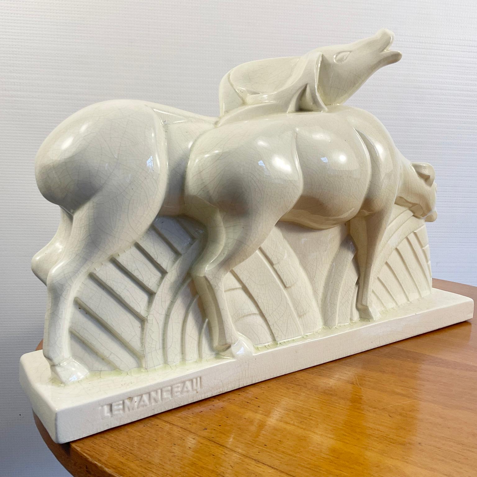 Art Deco Cracked Ceramic Statuette by Charles Lemanceau for Saint-Clément For Sale 5