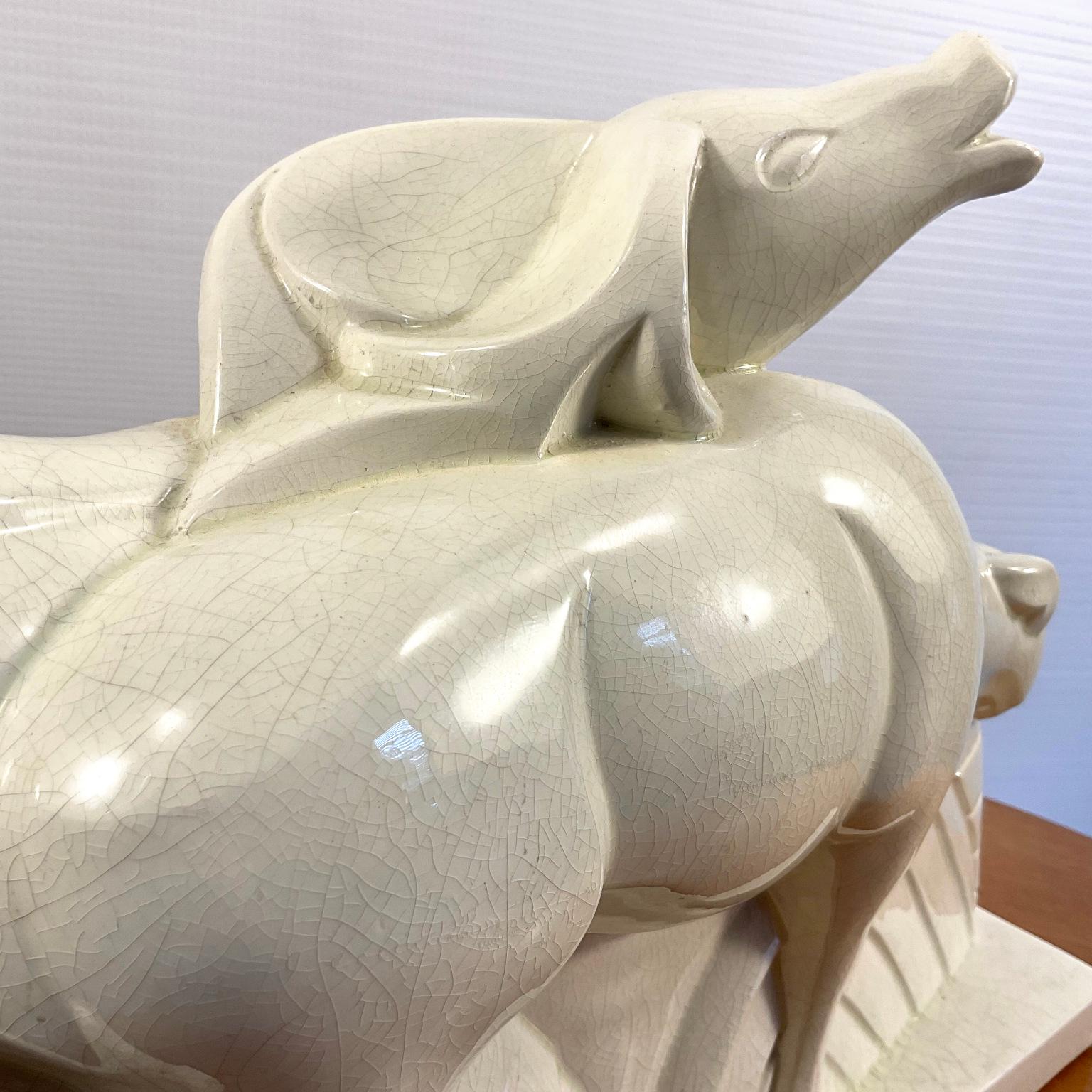 French Art Deco Cracked Ceramic Statuette by Charles Lemanceau for Saint-Clément For Sale