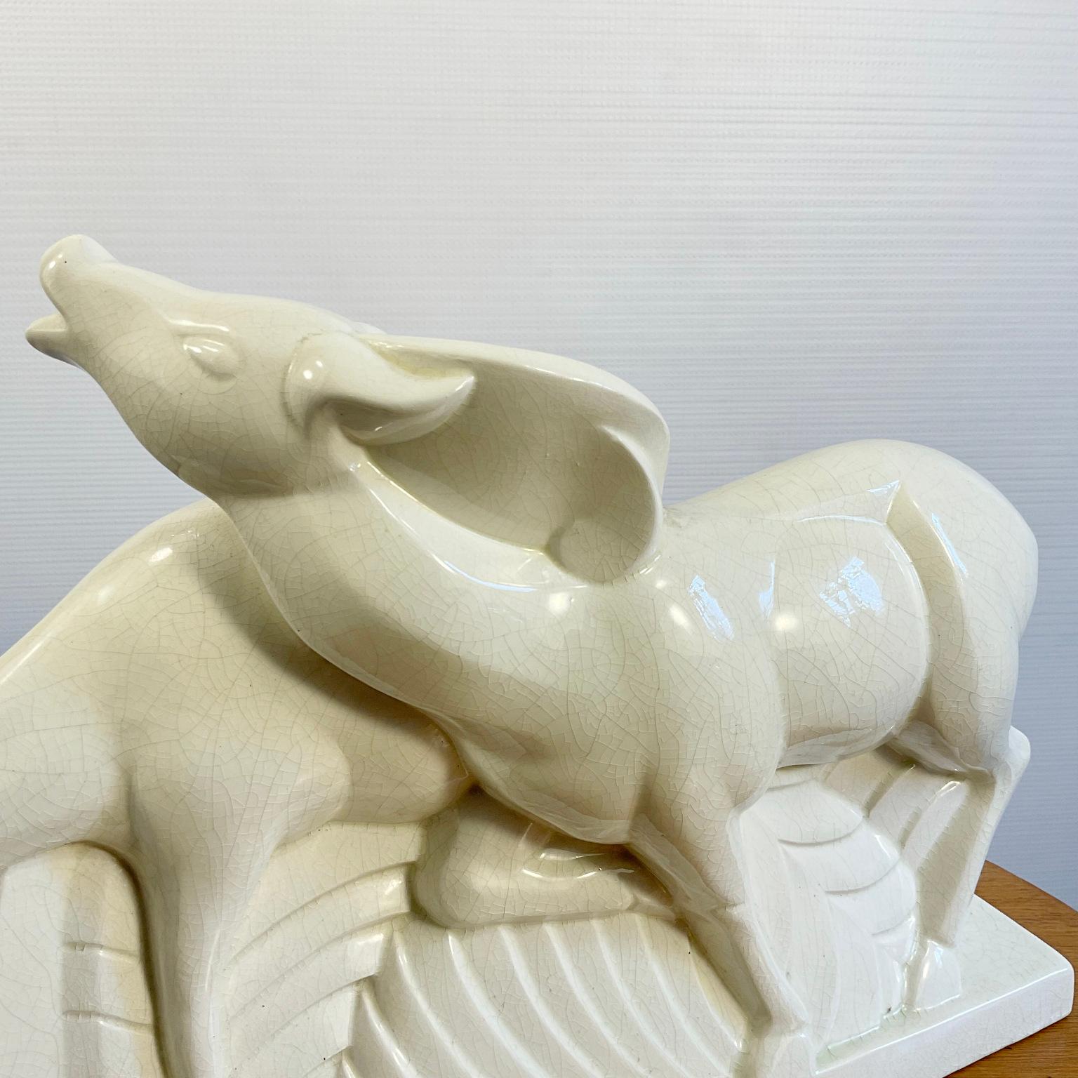 Glazed Art Deco Cracked Ceramic Statuette by Charles Lemanceau for Saint-Clément For Sale