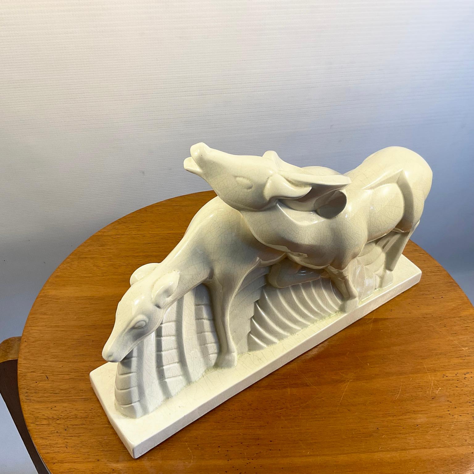 Art Deco Cracked Ceramic Statuette by Charles Lemanceau for Saint-Clément For Sale 2
