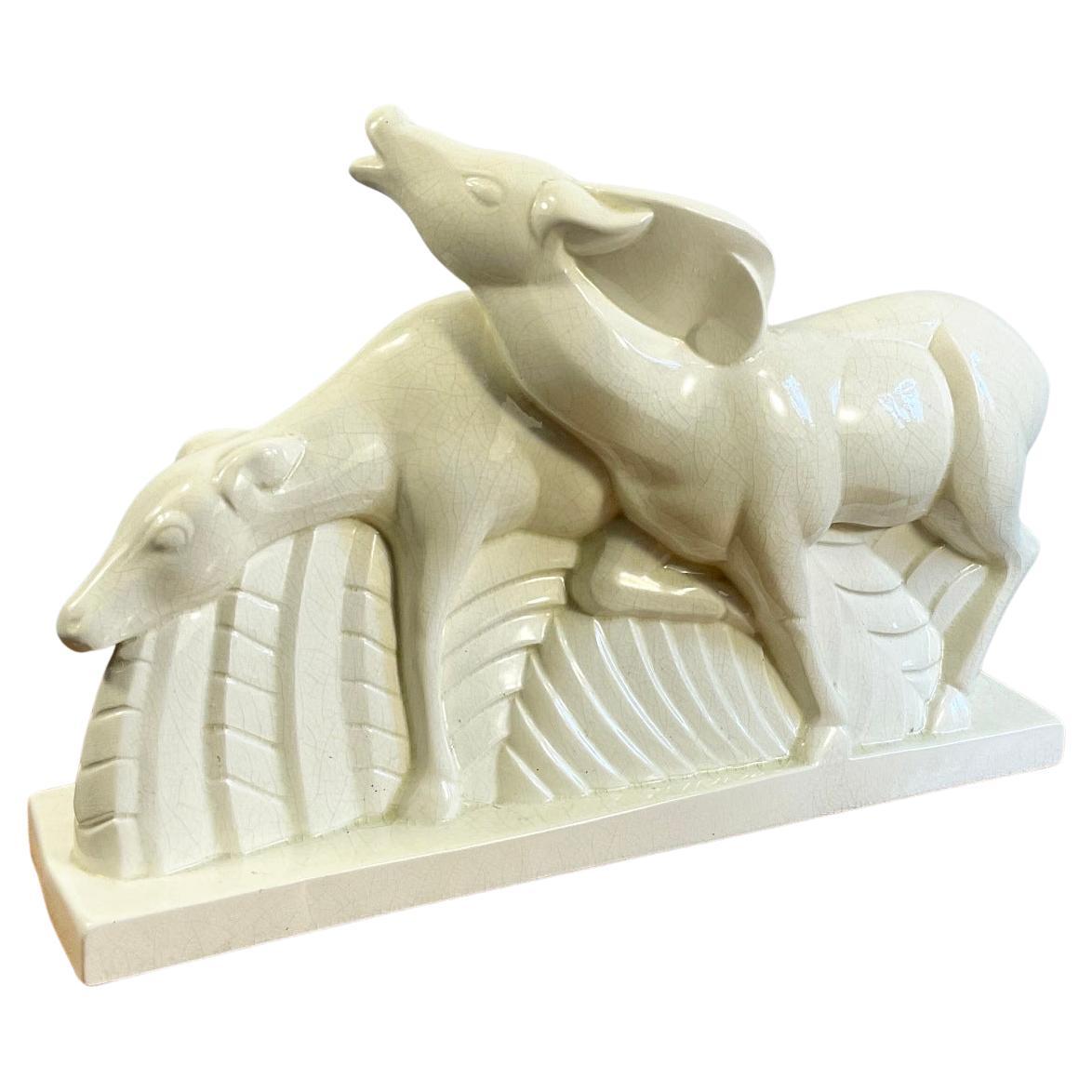 Estatuilla Art Déco de cerámica craquelada de Charles Lemanceau para Saint-Clément