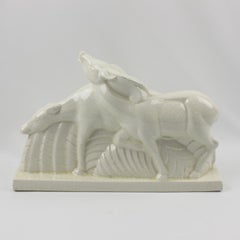 Scultura di cervo antilope in ceramica crepla Art Deco di Charles Lemanceau, anni '20