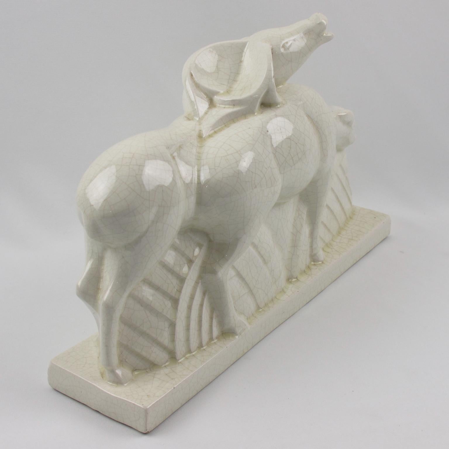 Escultura Art Decó de cerámica craquelada de ciervo antílope de Charles Lemanceau, años 20 en venta 3