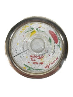 Art Deco Crackle Glass and Silver Plate Cocktail Shaker with Recipes in French