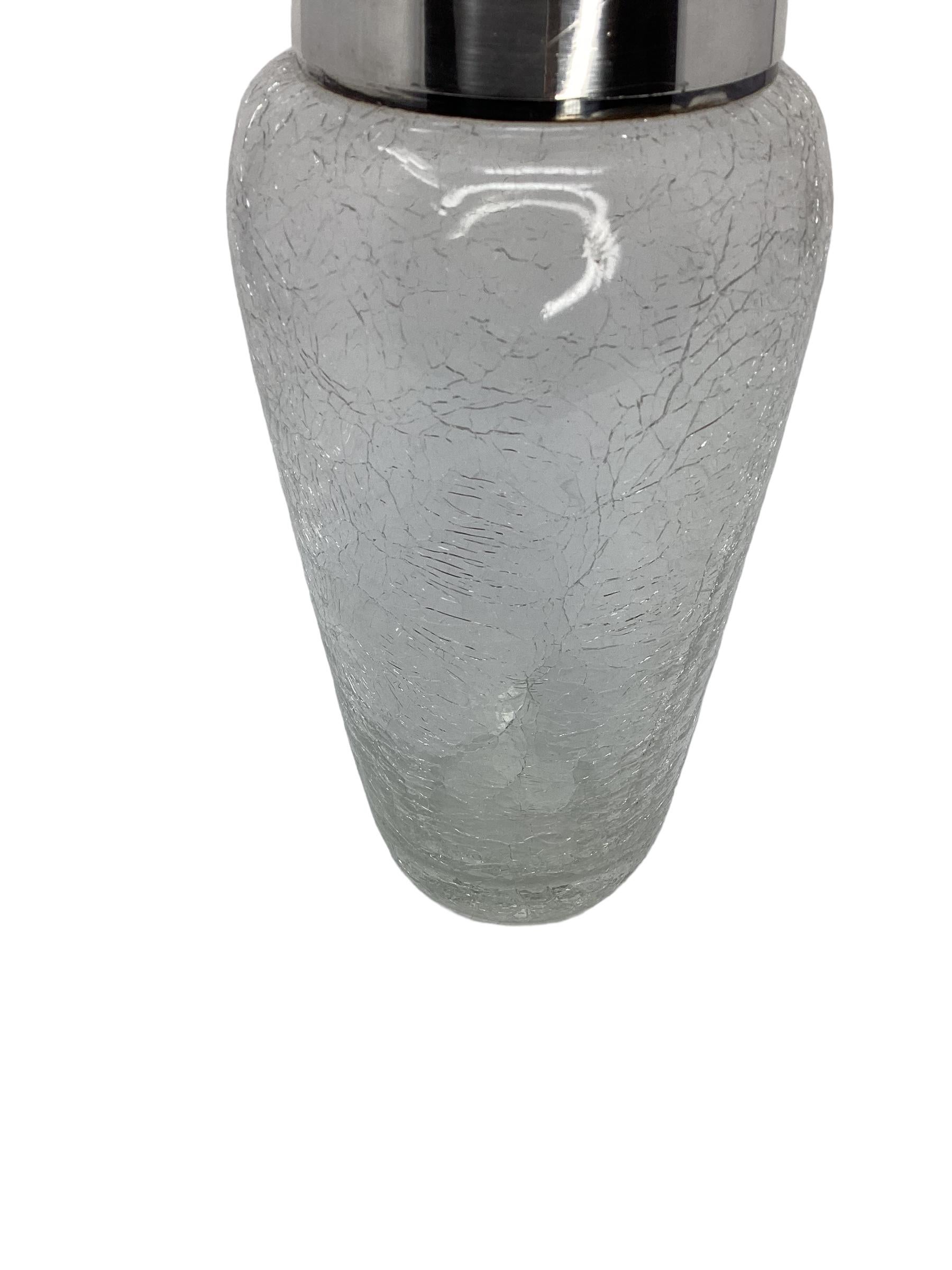 Cocktailshaker aus Craquelé-Glas im Art déco-Stil mit versilbertem Deckel (Versilberung) im Angebot