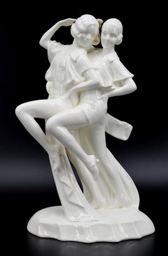 Art Deco Crackle Glaze Ceramic Dancers, ca.1925