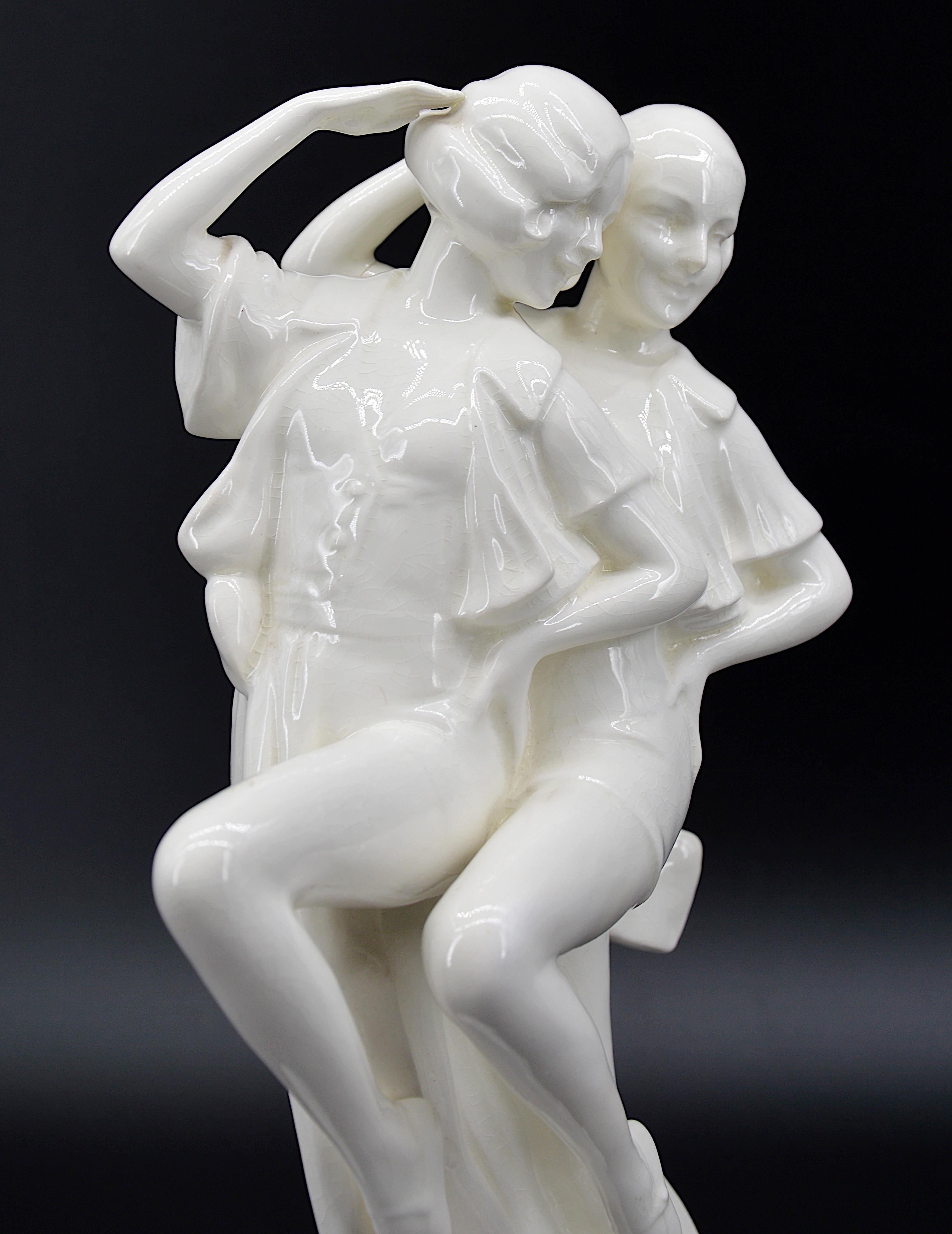 Art Deco Crackle Glaze Ceramic Dancers, ca.1925 In Excellent Condition For Sale In Saint-Amans-des-Cots, FR