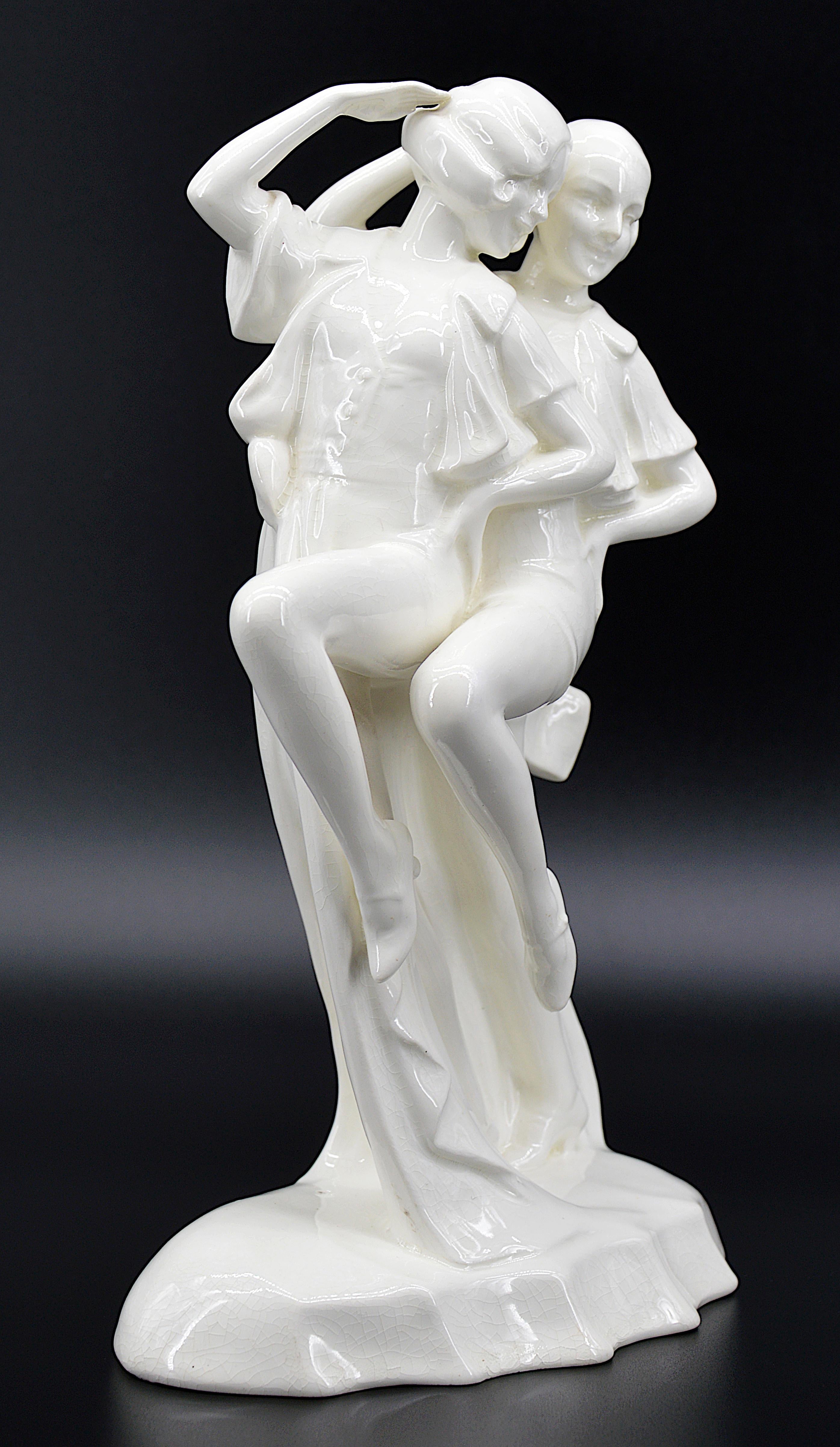 Europeo Ballerine in ceramica Art Deco con smalto craquelé, 1925 ca. in vendita