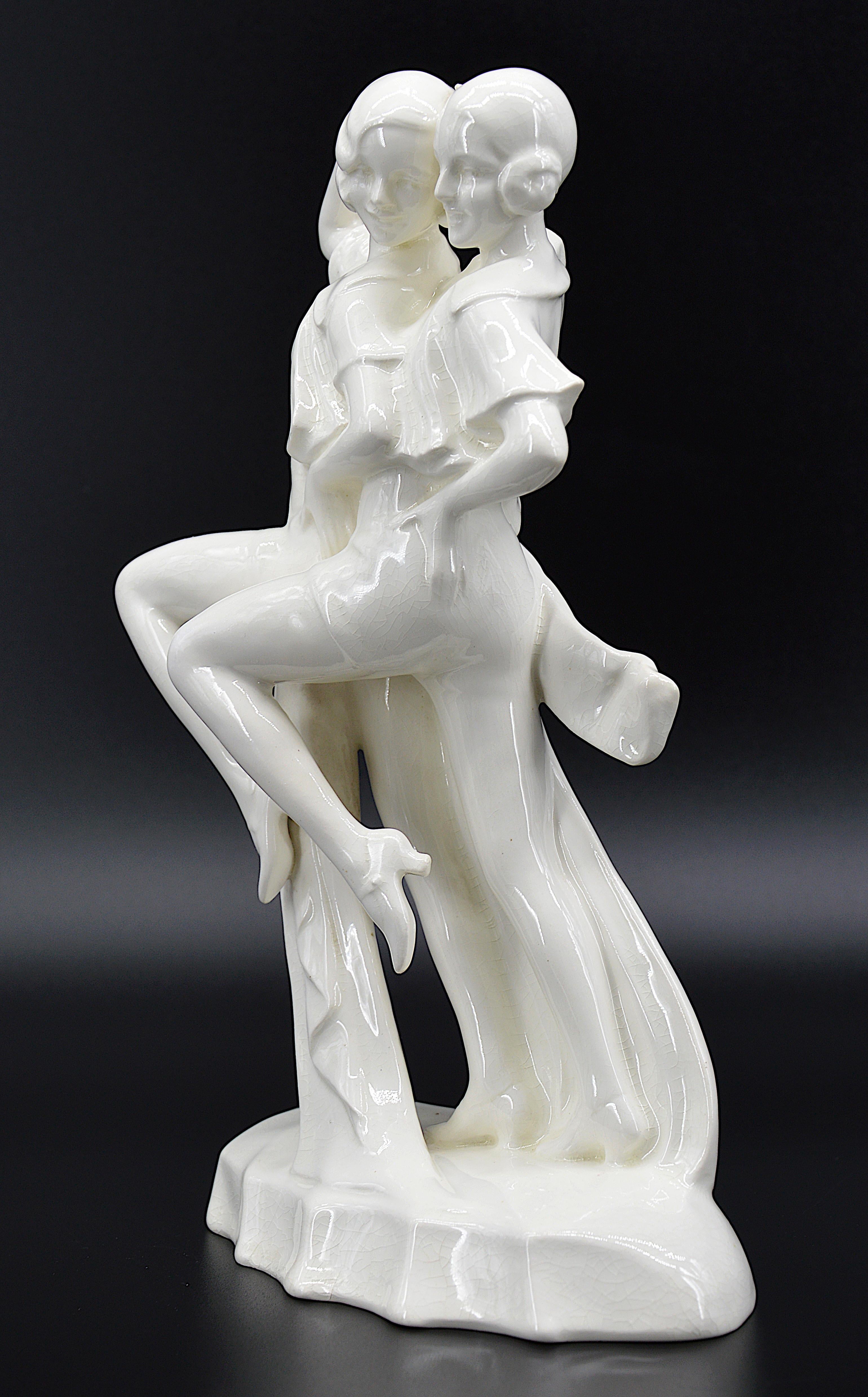 Ballerine in ceramica Art Deco con smalto craquelé, 1925 ca. in vendita 1