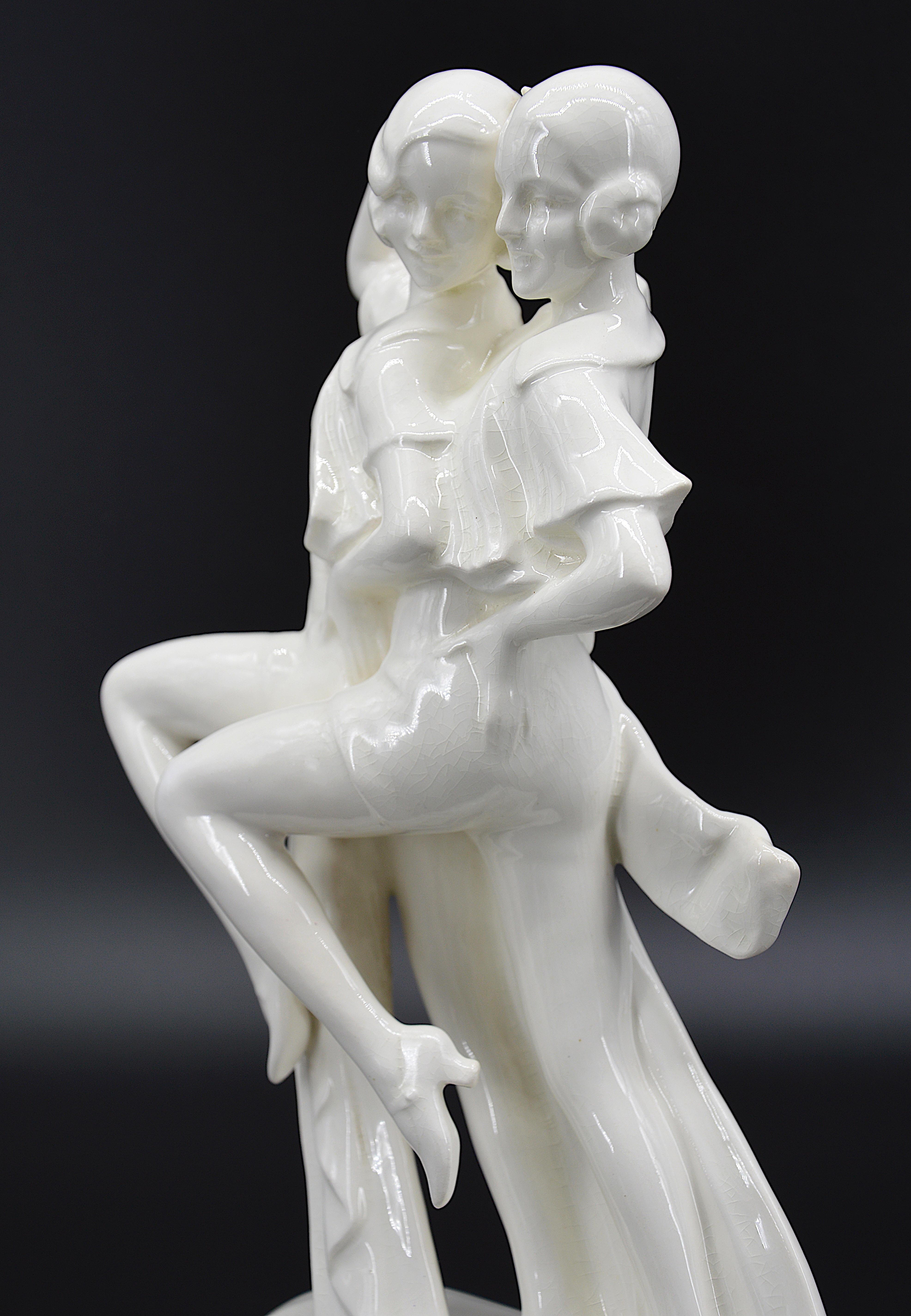 Ballerine in ceramica Art Deco con smalto craquelé, 1925 ca. in vendita 2