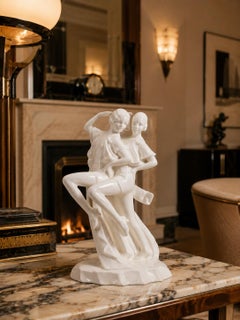 Art Deco Crackle Glaze Ceramic Dancers, Europe, 1925 Sculpture