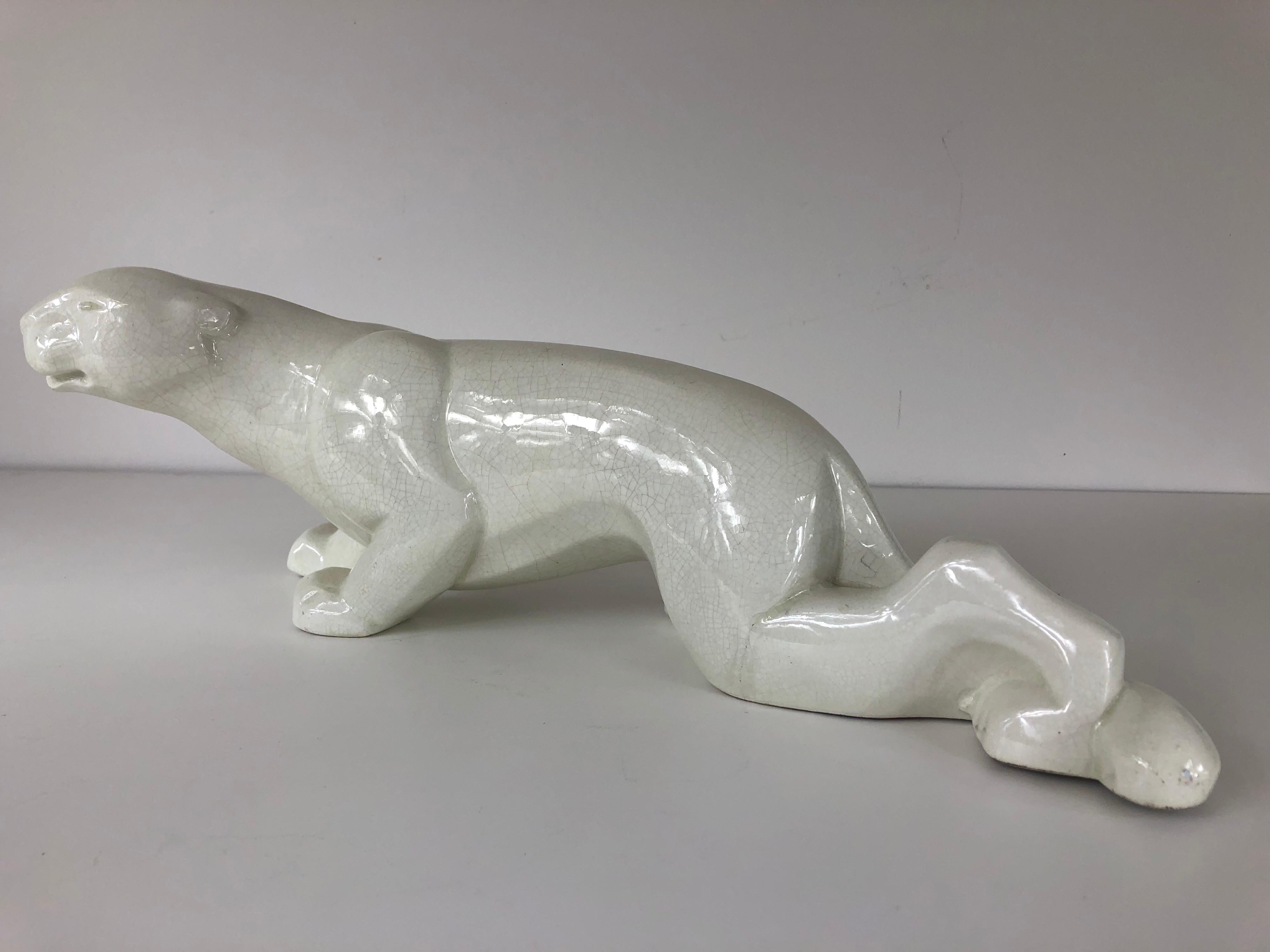 French Art Deco Crackle Glaze Panther by Saint Clement For Sale