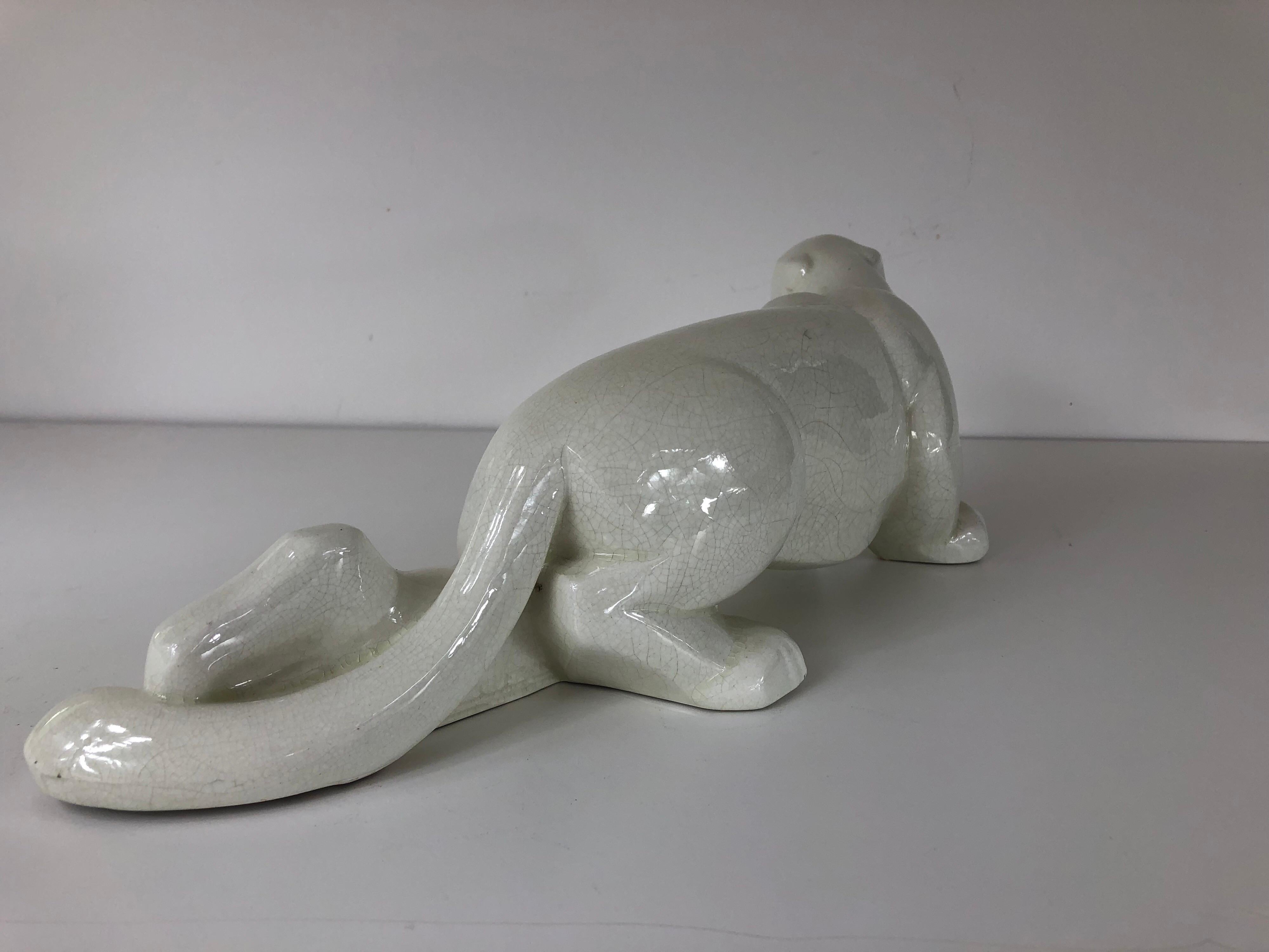 Art Deco Crackle Glaze Panther by Saint Clement In Good Condition For Sale In Stockton, NJ