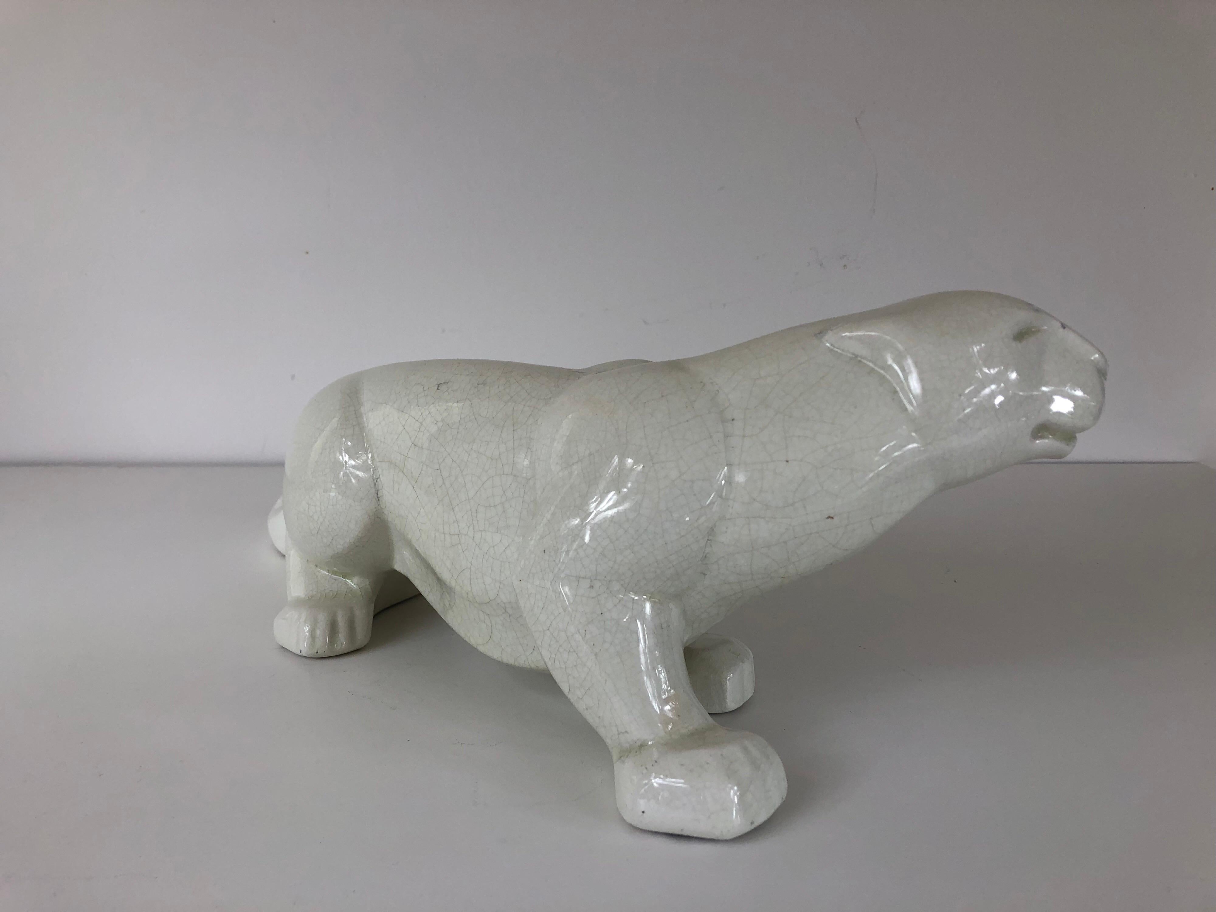 Ceramic Art Deco Crackle Glaze Panther by Saint Clement For Sale