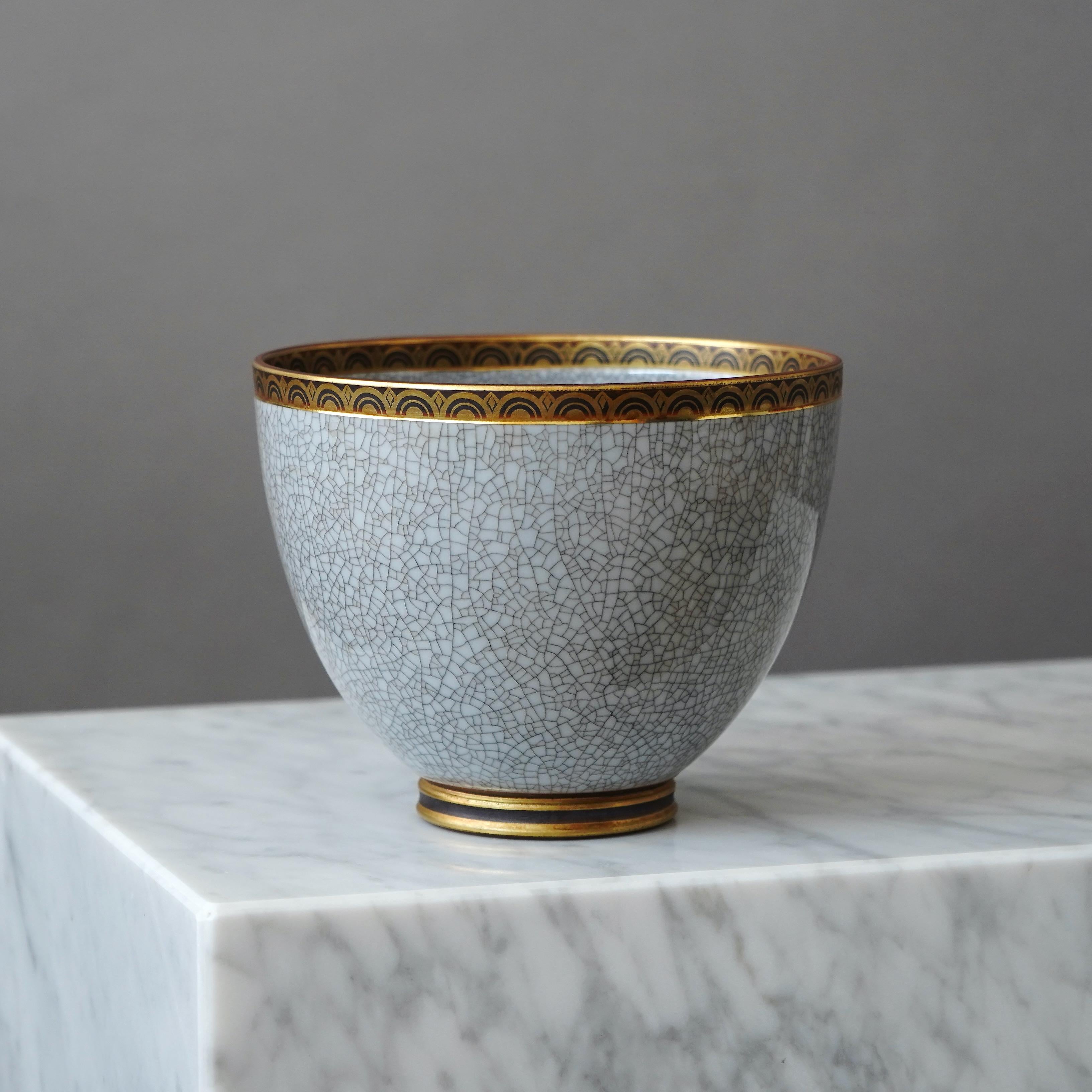 Art Deco Crackle Glazed Bowl by Gunnar Nylund for ALP, Sweden, 1930s 3