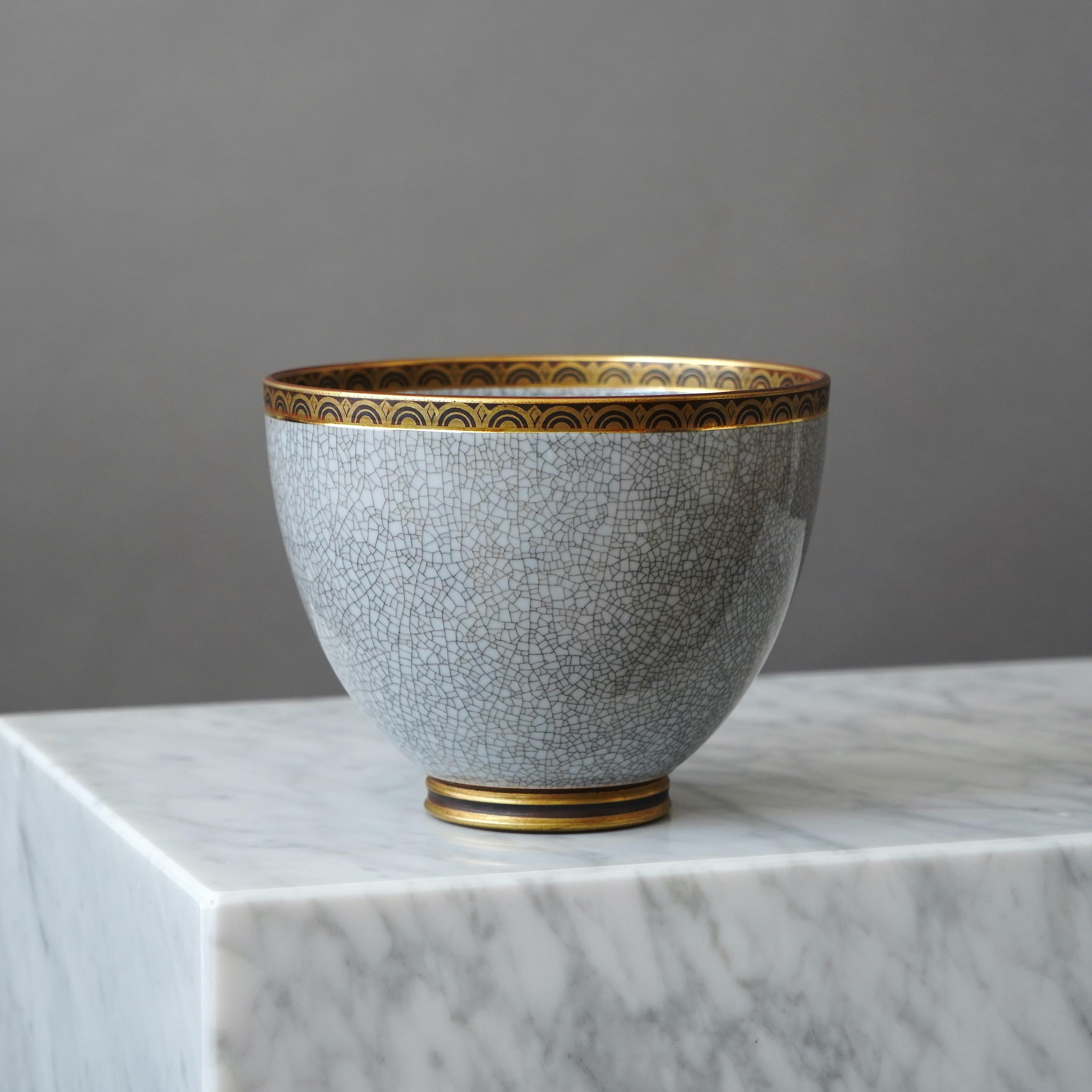 Art Deco Crackle Glazed Bowl by Gunnar Nylund for ALP, Sweden, 1930s 4