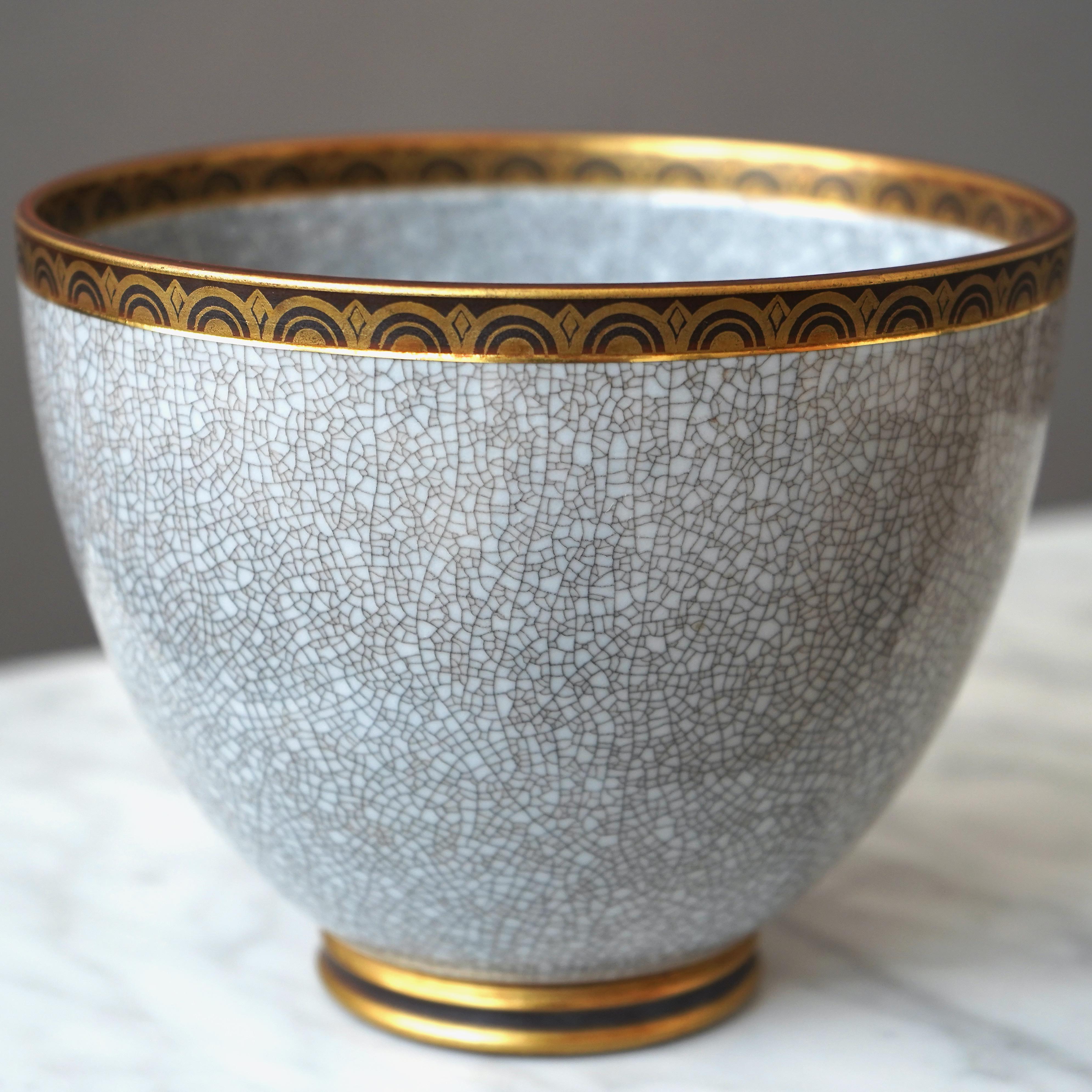 Art Deco Crackle Glazed Bowl by Gunnar Nylund for ALP, Sweden, 1930s For Sale 5