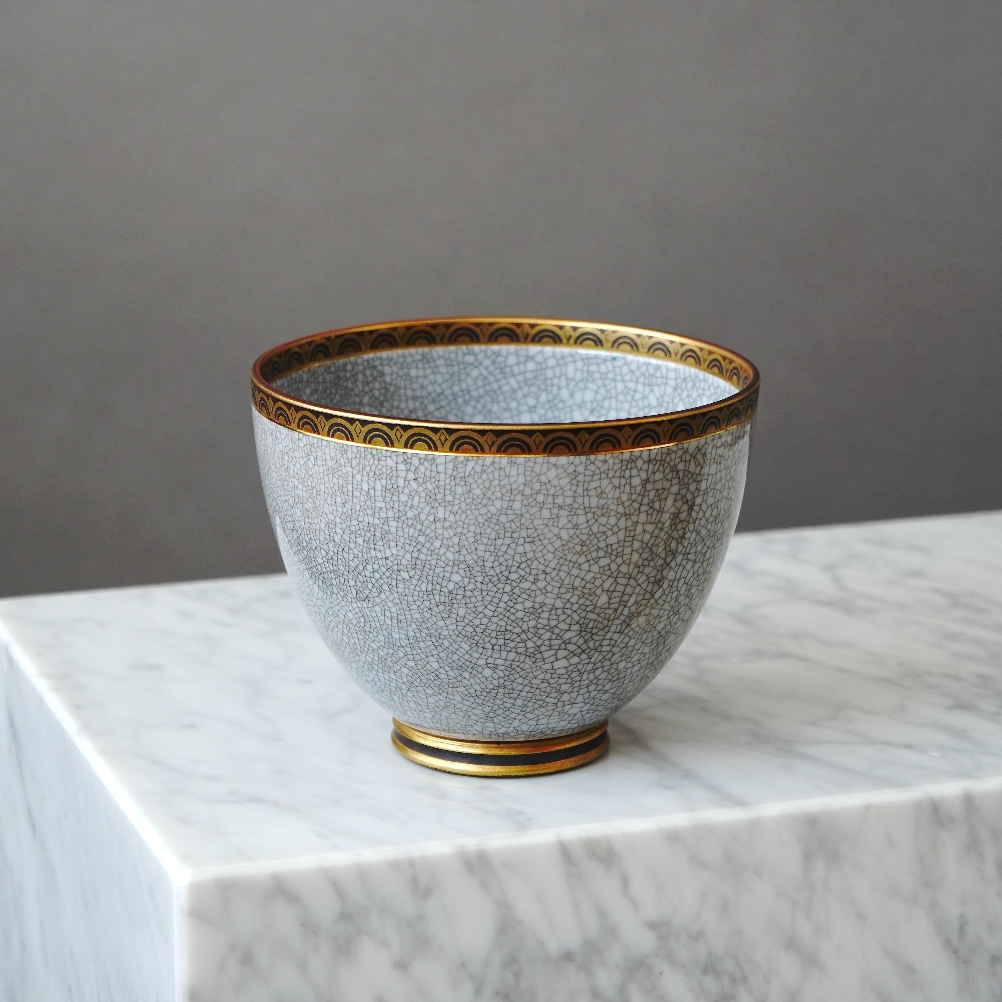 Swedish Art Deco Crackle Glazed Bowl by Gunnar Nylund for ALP, Sweden, 1930s