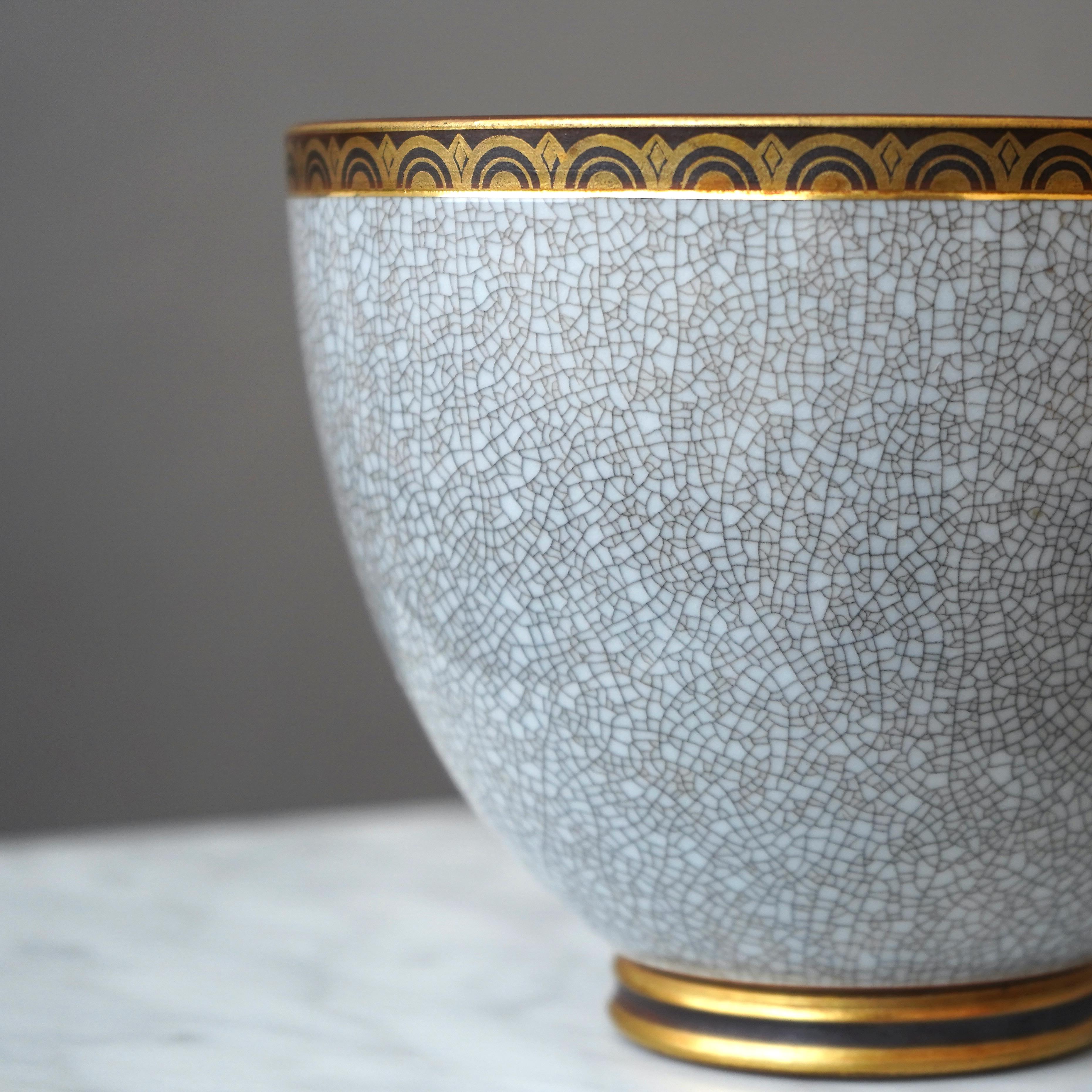 Turned Art Deco Crackle Glazed Bowl by Gunnar Nylund for ALP, Sweden, 1930s For Sale