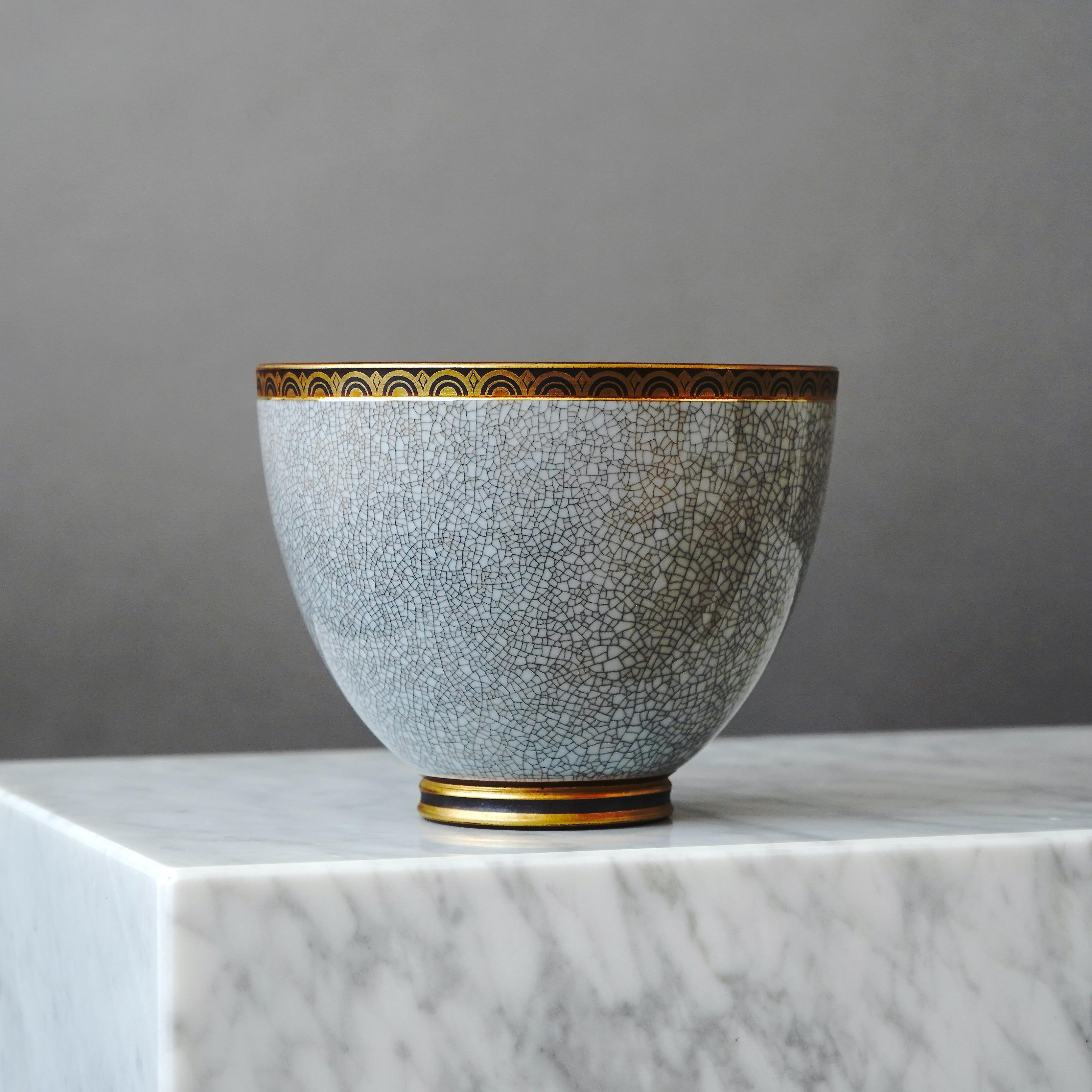 Ceramic Art Deco Crackle Glazed Bowl by Gunnar Nylund for ALP, Sweden, 1930s