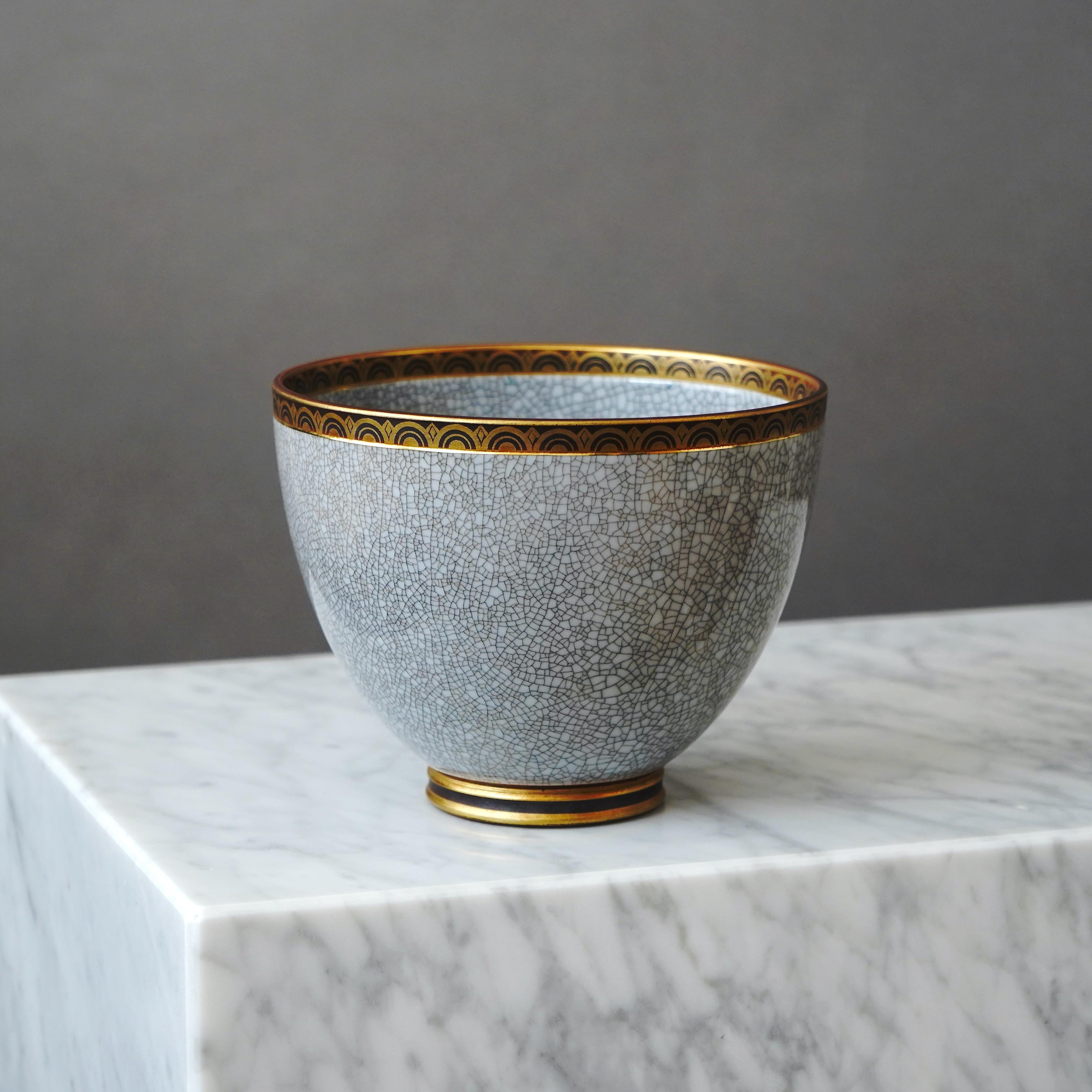 Art Deco Crackle Glazed Bowl by Gunnar Nylund for ALP, Sweden, 1930s For Sale 1