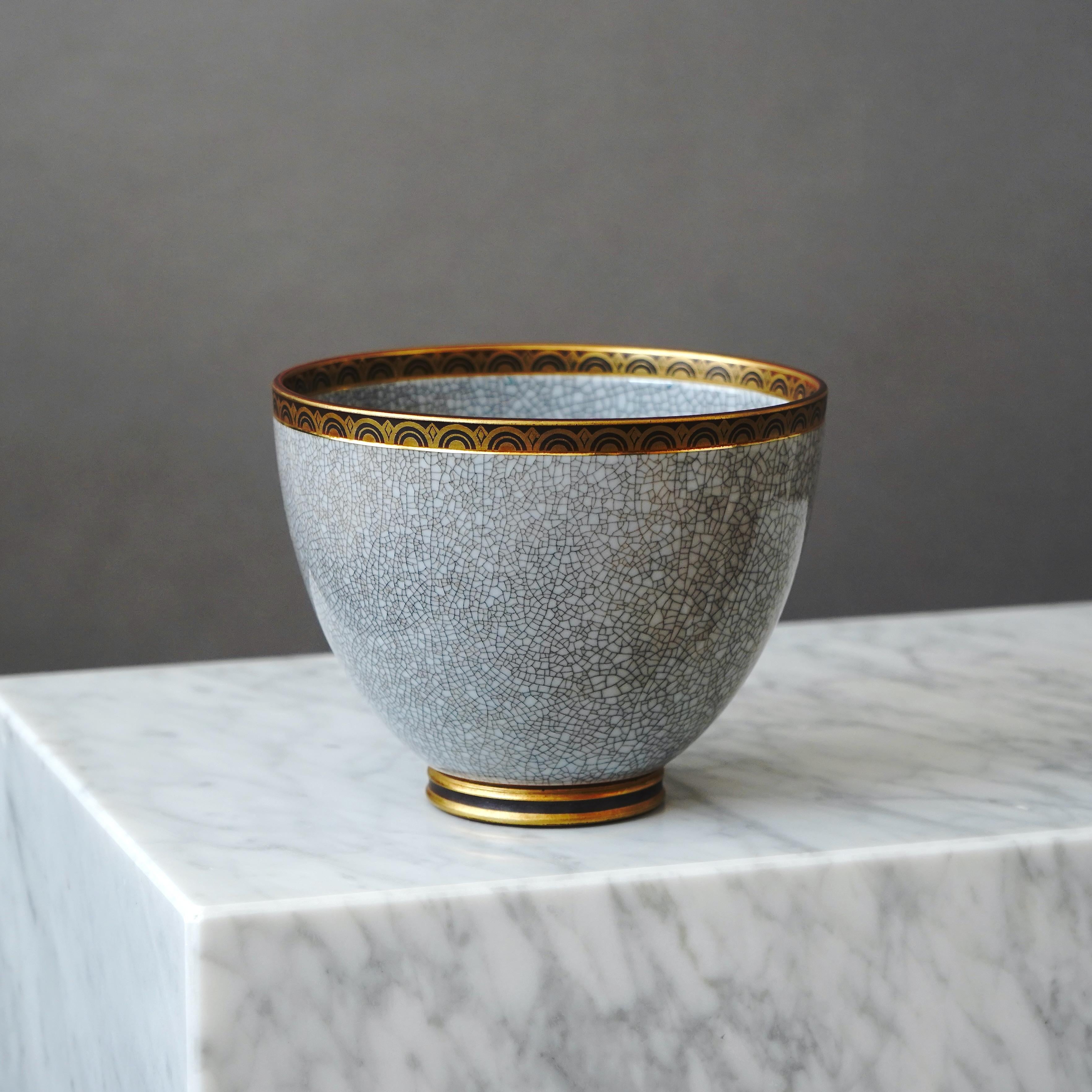 Art Deco Crackle Glazed Bowl by Gunnar Nylund for ALP, Sweden, 1930s 1