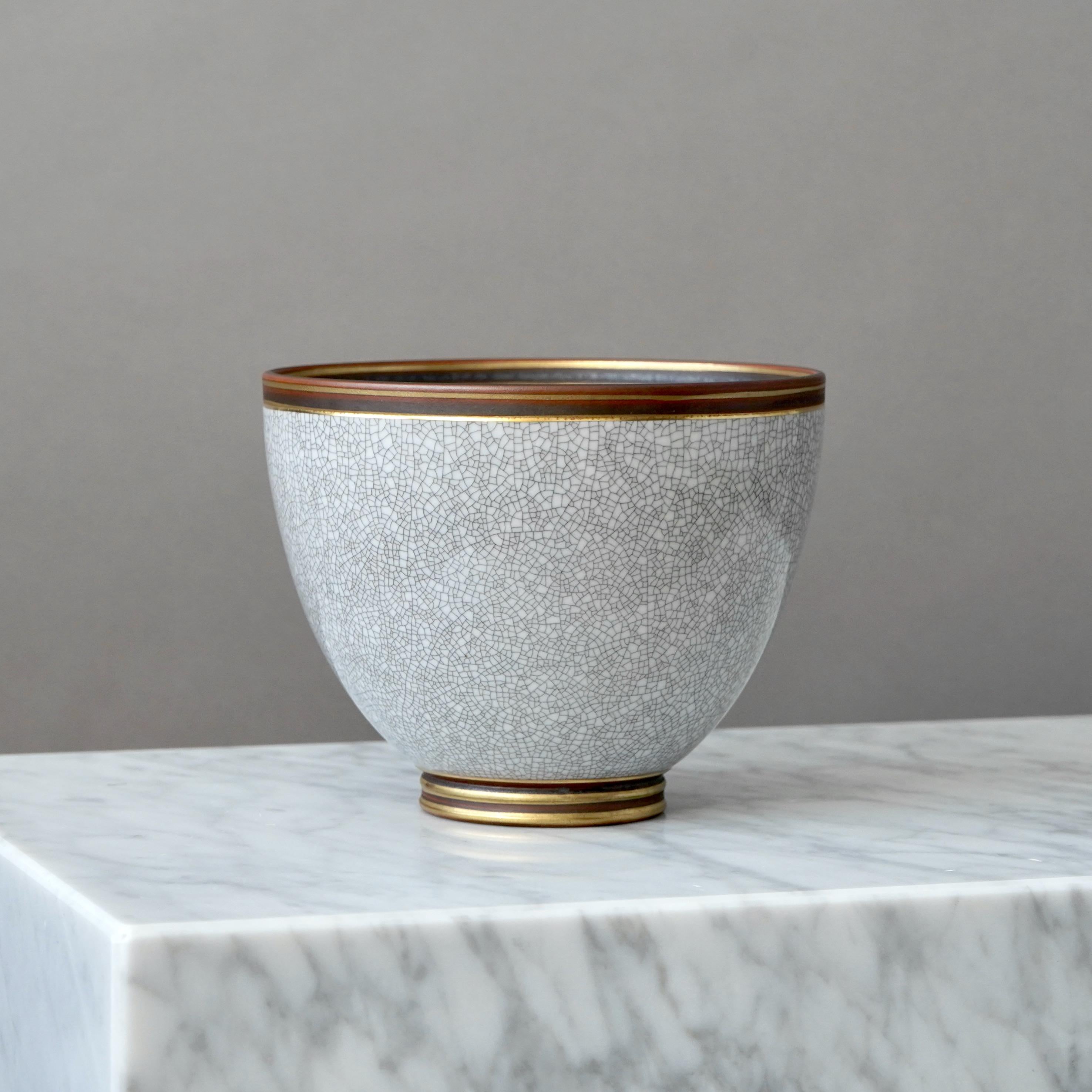 Ceramica Ciotola Art Deco smaltata a crepe di Gunnar Nylund per ALP, Svezia, anni '30 in vendita