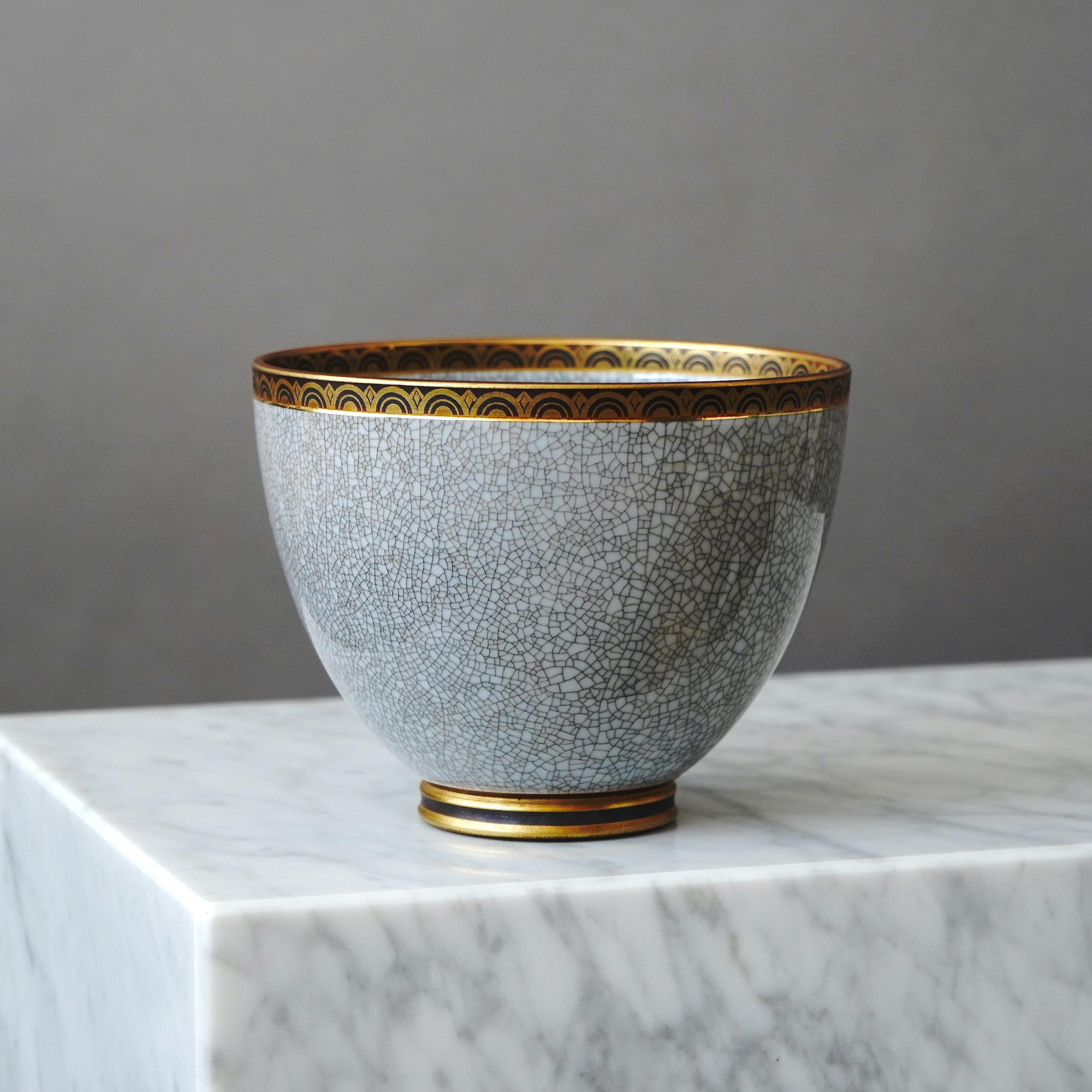 Art Deco Crackle Glazed Bowl by Gunnar Nylund for ALP, Sweden, 1930s 2