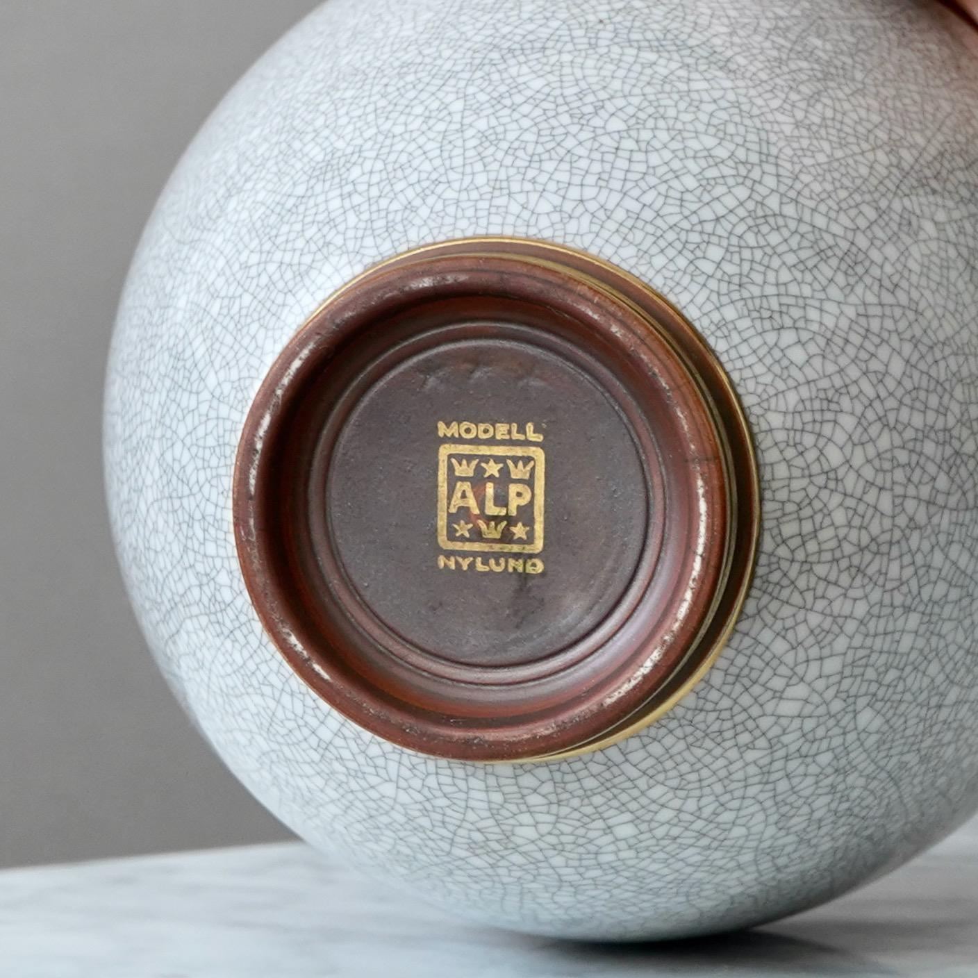 Ciotola Art Deco smaltata a crepe di Gunnar Nylund per ALP, Svezia, anni '30 in vendita 1