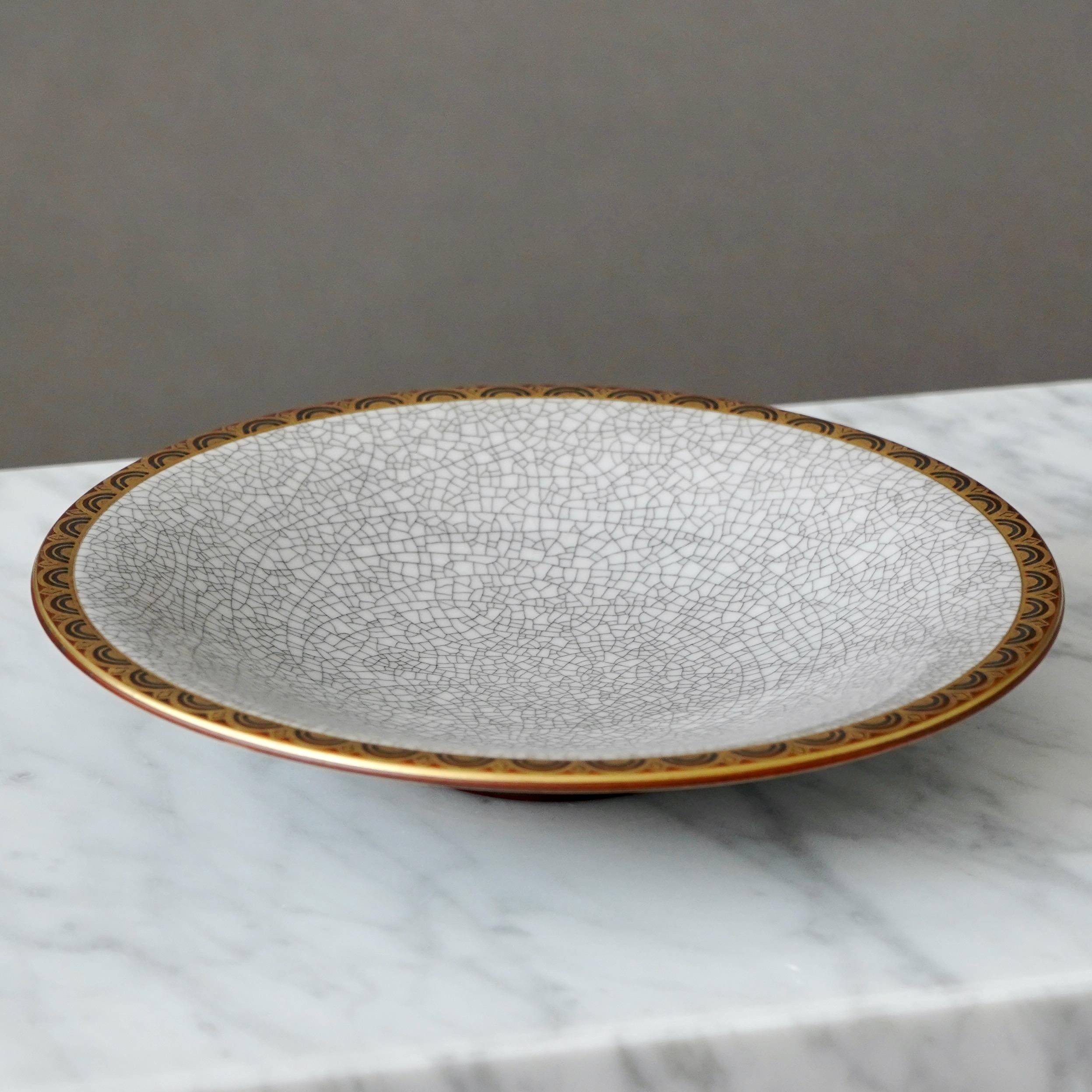 Art déco Plat Art Déco émaillé craquelé de Gunnar Nylund pour ALP, Suède, années 1930 en vente