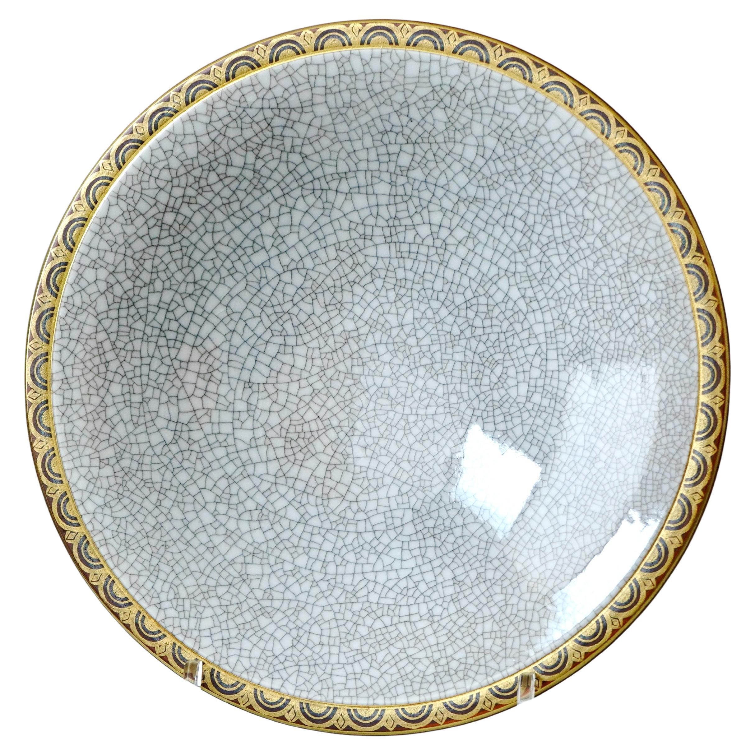 Plat Art Déco émaillé craquelé de Gunnar Nylund pour ALP, Suède, années 1930
