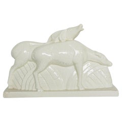 Art Deco Crackle Glazed Earthenware Group of 'Deer and Doe' by Charles Lemanceau