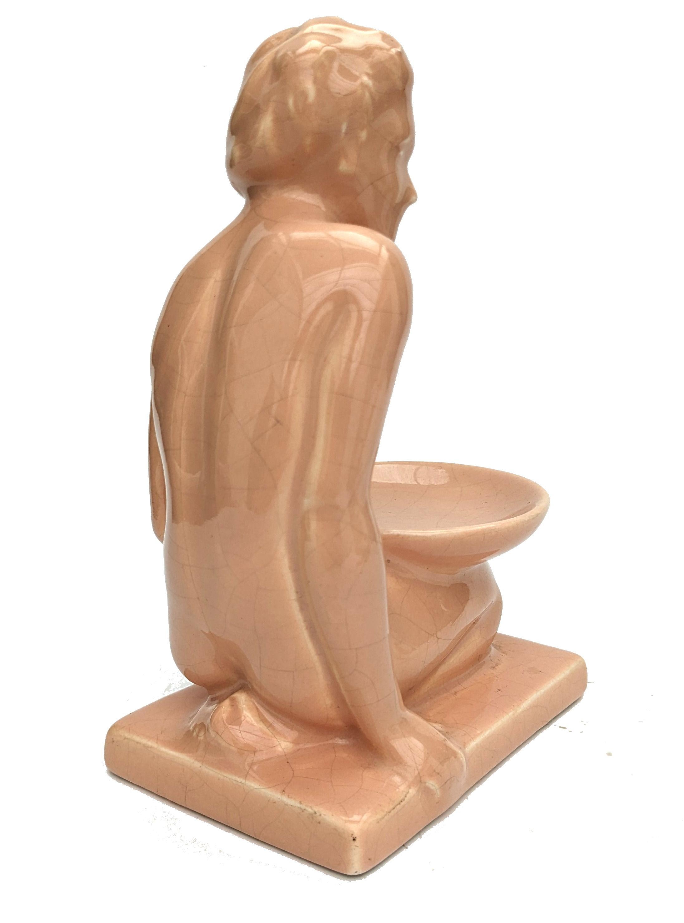 European Art Deco Crackle Glazed Female Ceramic Figure, c1930 For Sale