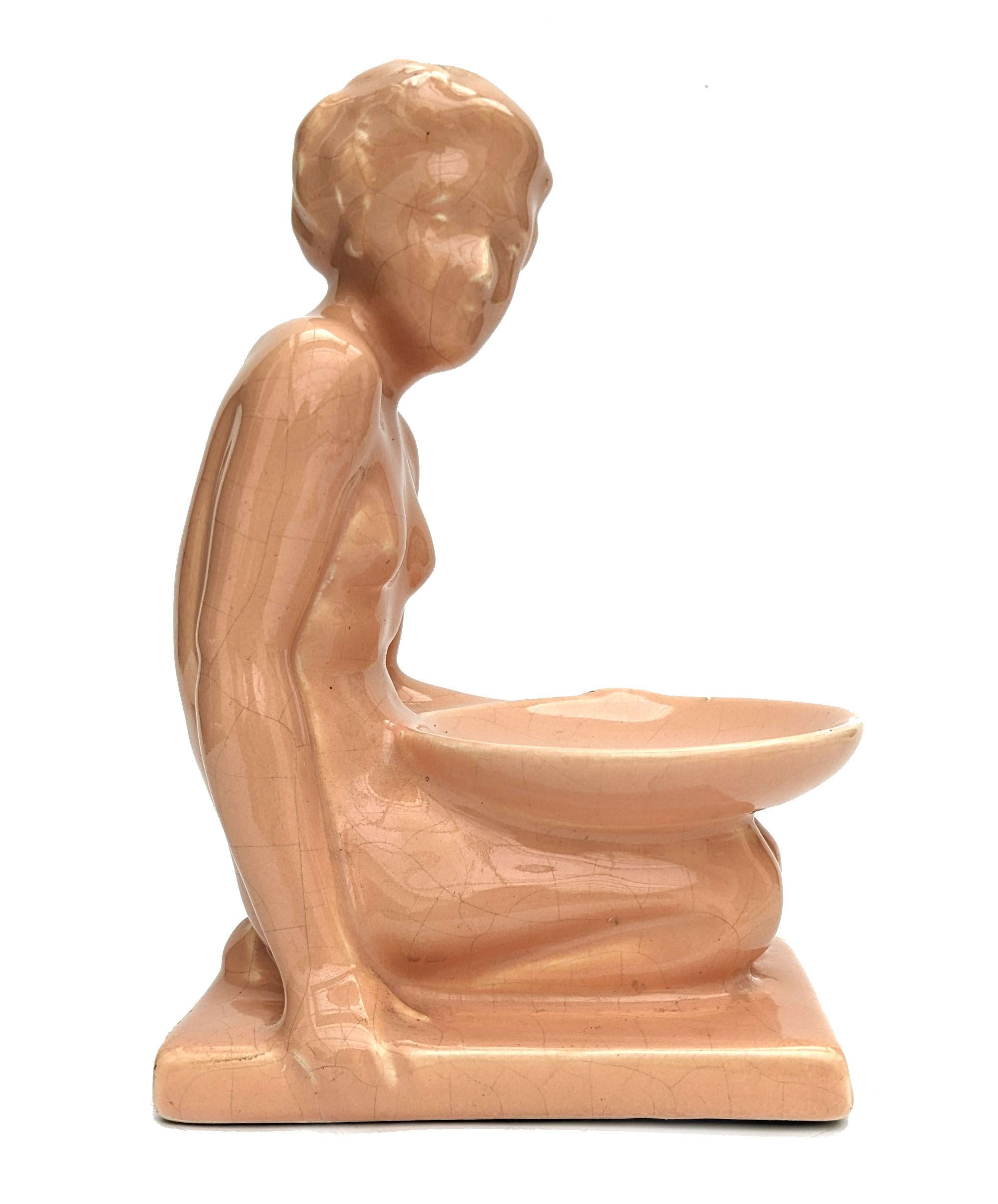 20th Century Art Deco Crackle Glazed Female Ceramic Figure, c1930 For Sale
