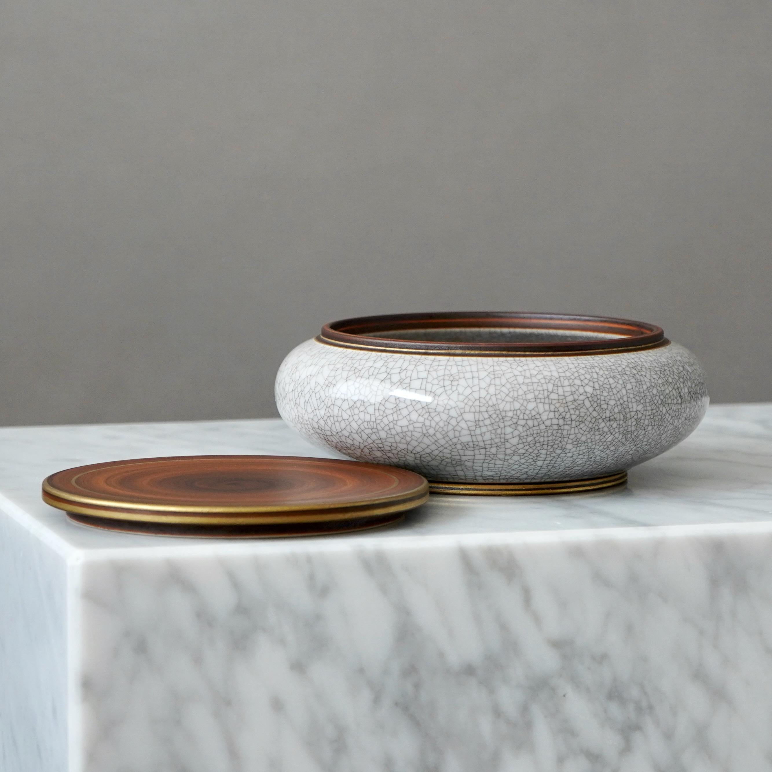 Art Deco Crackle Glazed Lidded Bowl by Gunnar Nylund for ALP, Sweden, 1930s For Sale 4