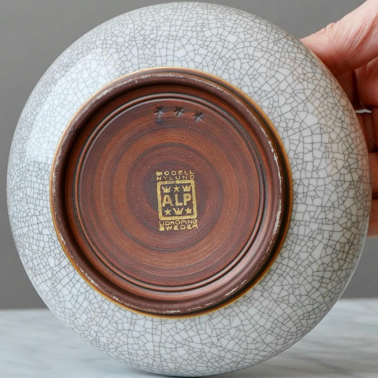 Art Deco Crackle Glazed Lidded Bowl by Gunnar Nylund for ALP, Sweden, 1930s For Sale 5