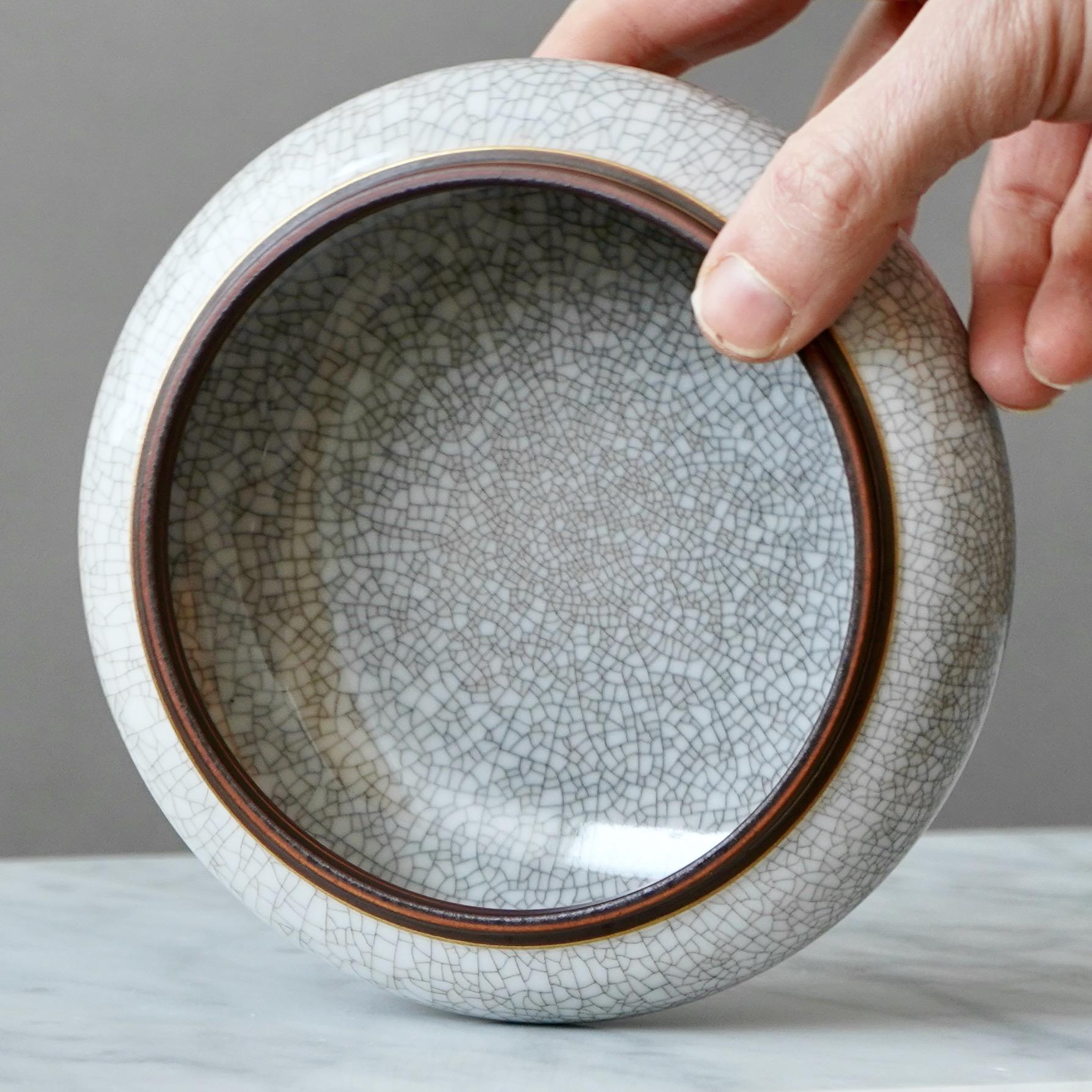 20th Century Art Deco Crackle Glazed Lidded Bowl by Gunnar Nylund for ALP, Sweden, 1930s For Sale