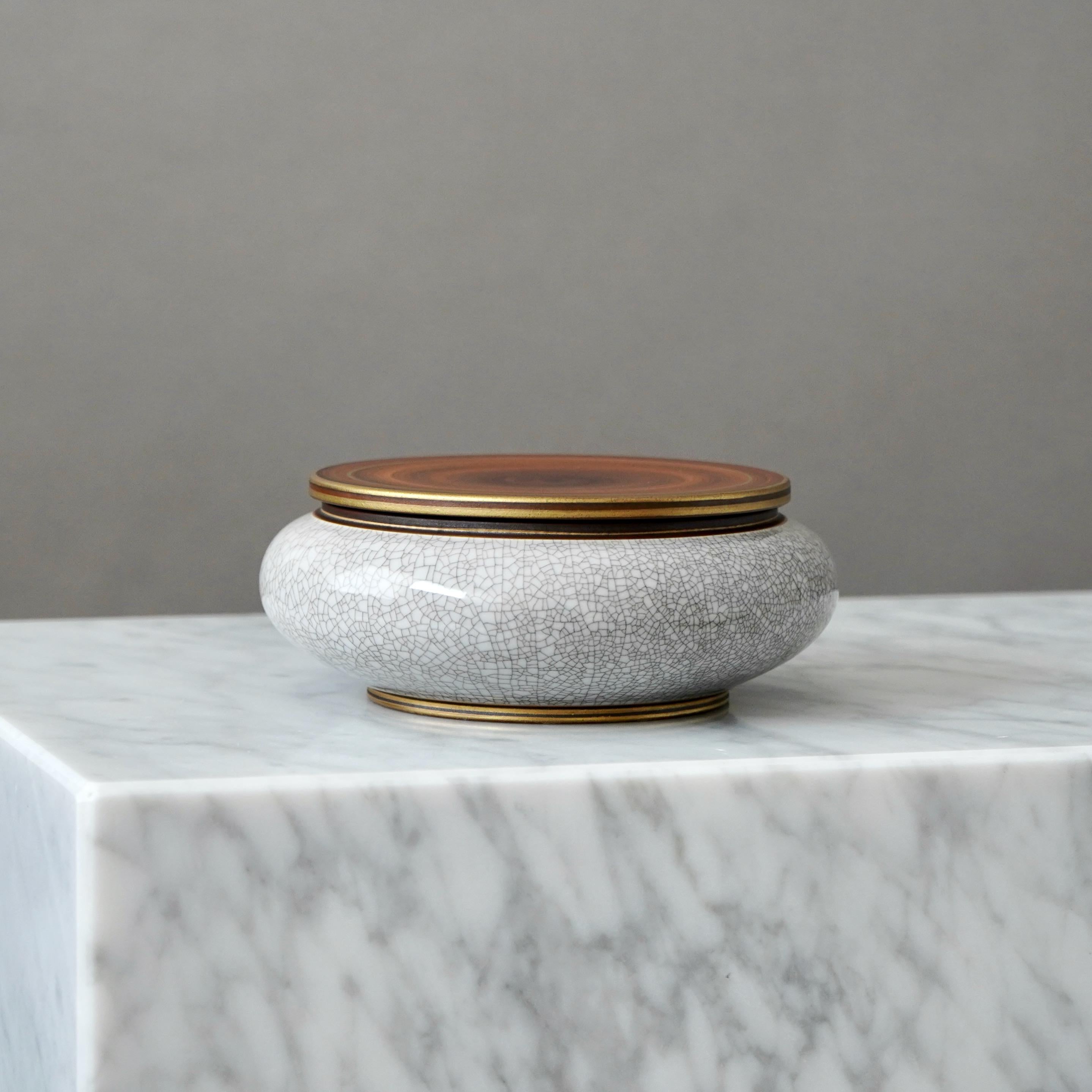 Ceramic Art Deco Crackle Glazed Lidded Bowl by Gunnar Nylund for ALP, Sweden, 1930s For Sale