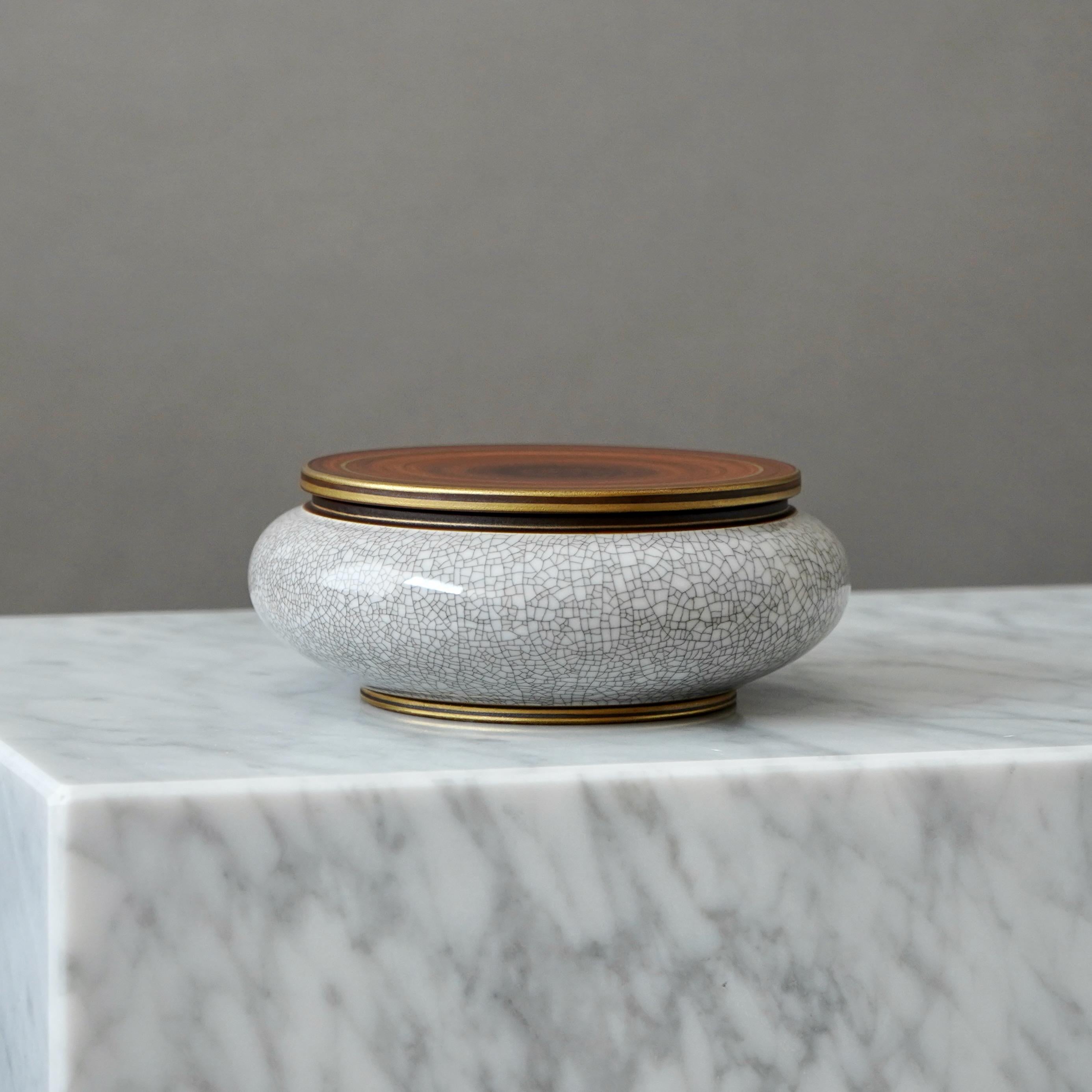 Art Deco Crackle Glazed Lidded Bowl by Gunnar Nylund for ALP, Sweden, 1930s For Sale 1