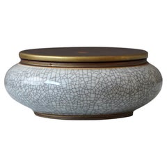 Art Deco Crackle Glazed Lidded Bowl by Gunnar Nylund for ALP, Sweden, 1930s