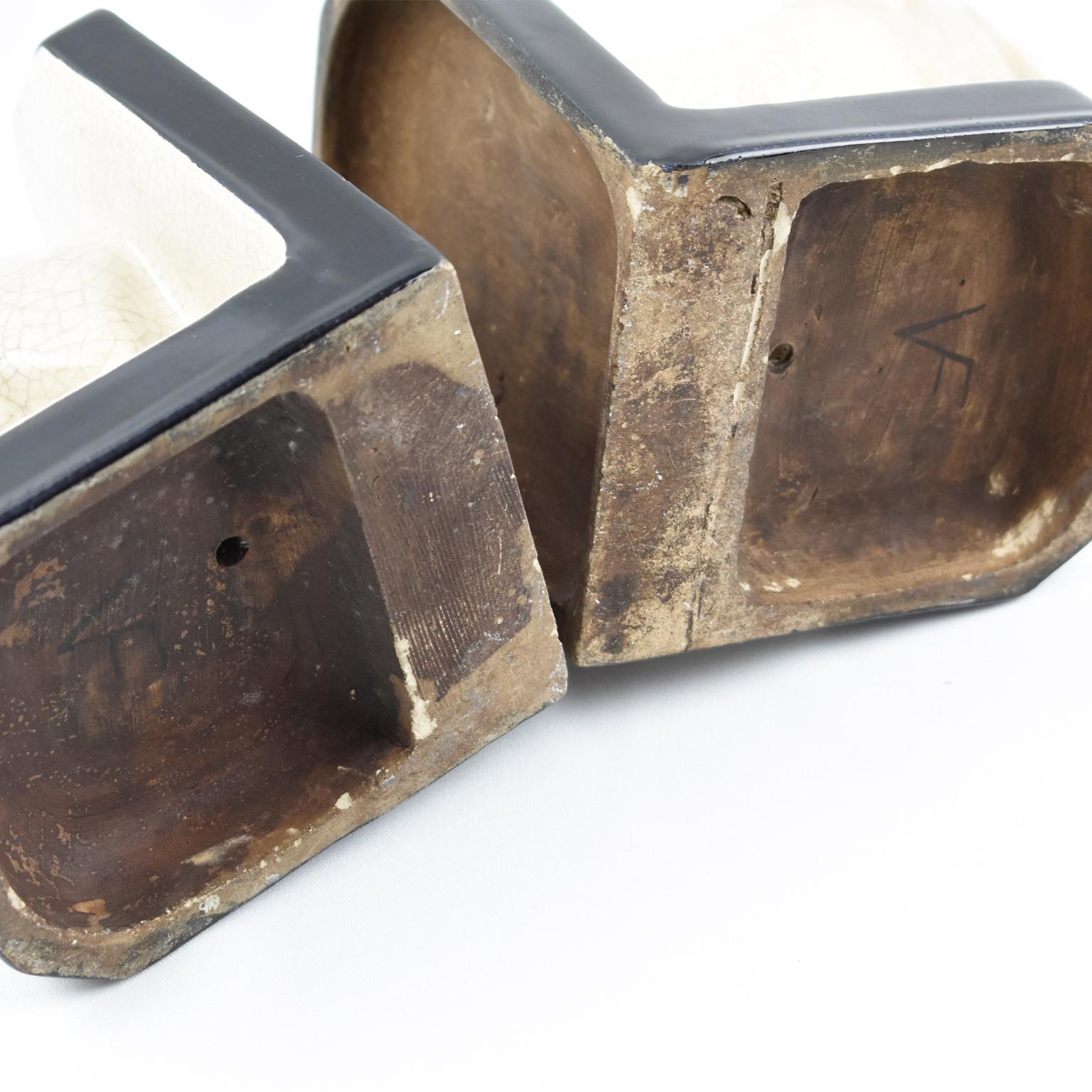 Art Deco Crackled Faience Elephant Sculpture Bookends by Le Moine, circa 1930 For Sale 3