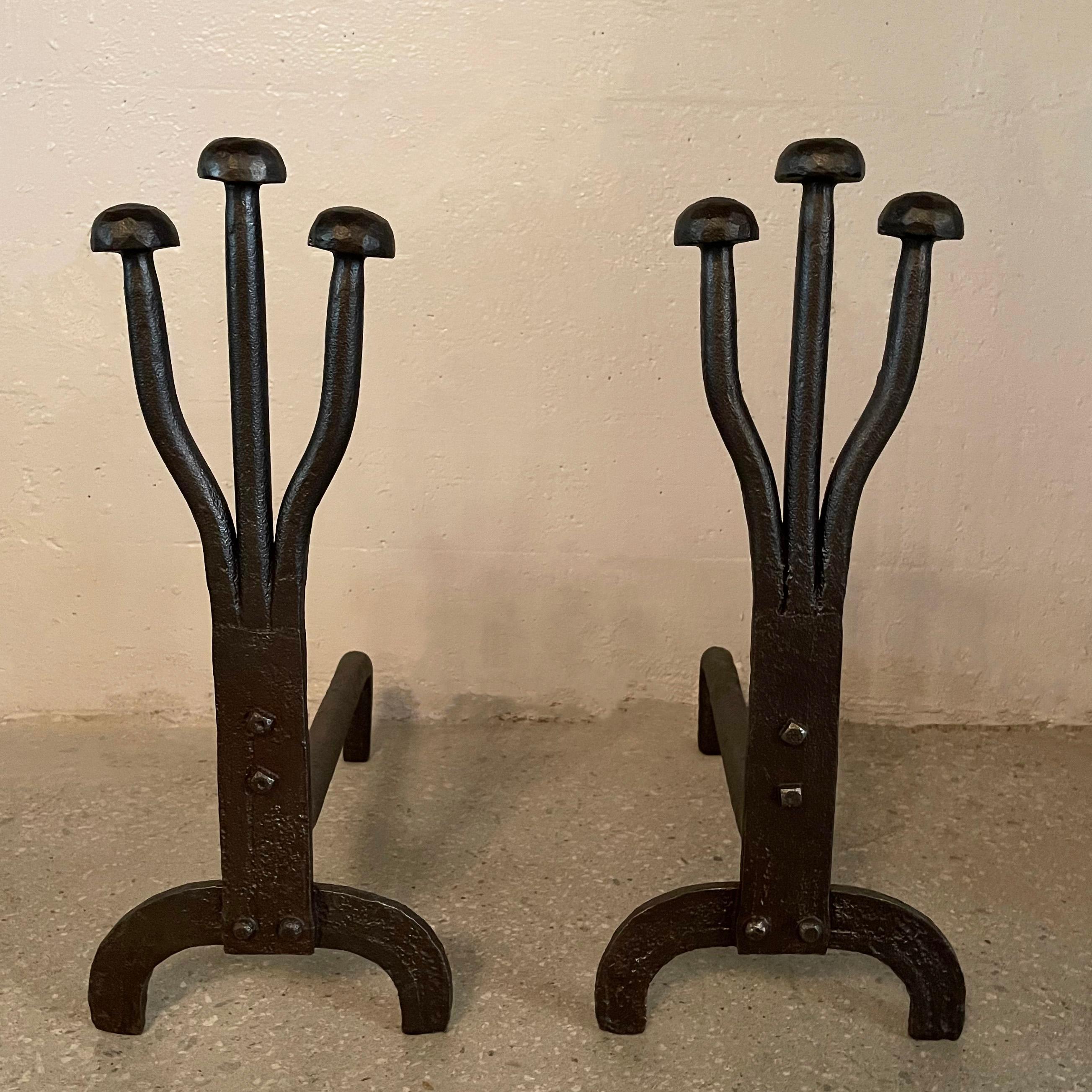 American Art Deco Craftsman Hand-Forged Andirons For Sale