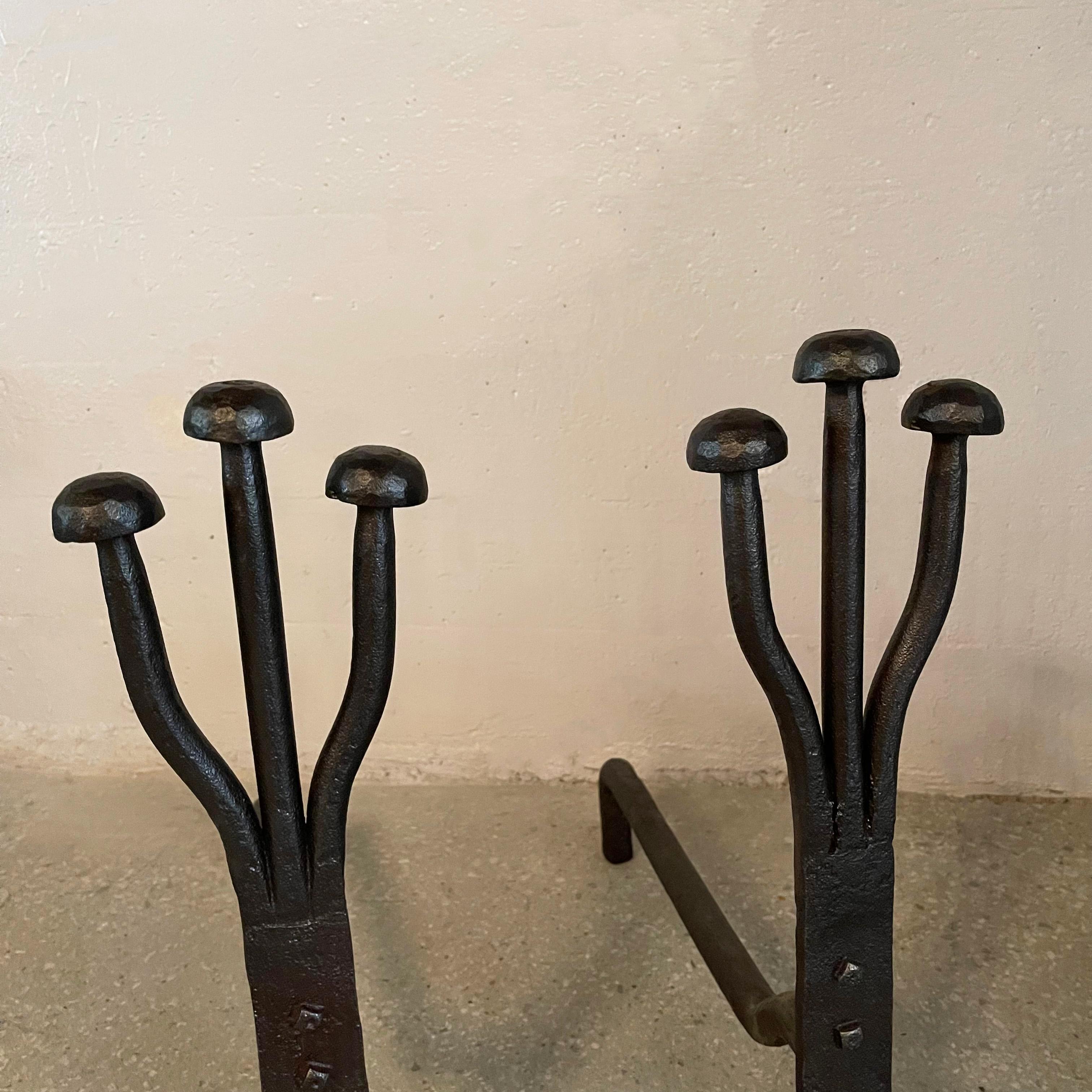 Art Deco Craftsman Hand-Forged Andirons In Good Condition For Sale In Brooklyn, NY