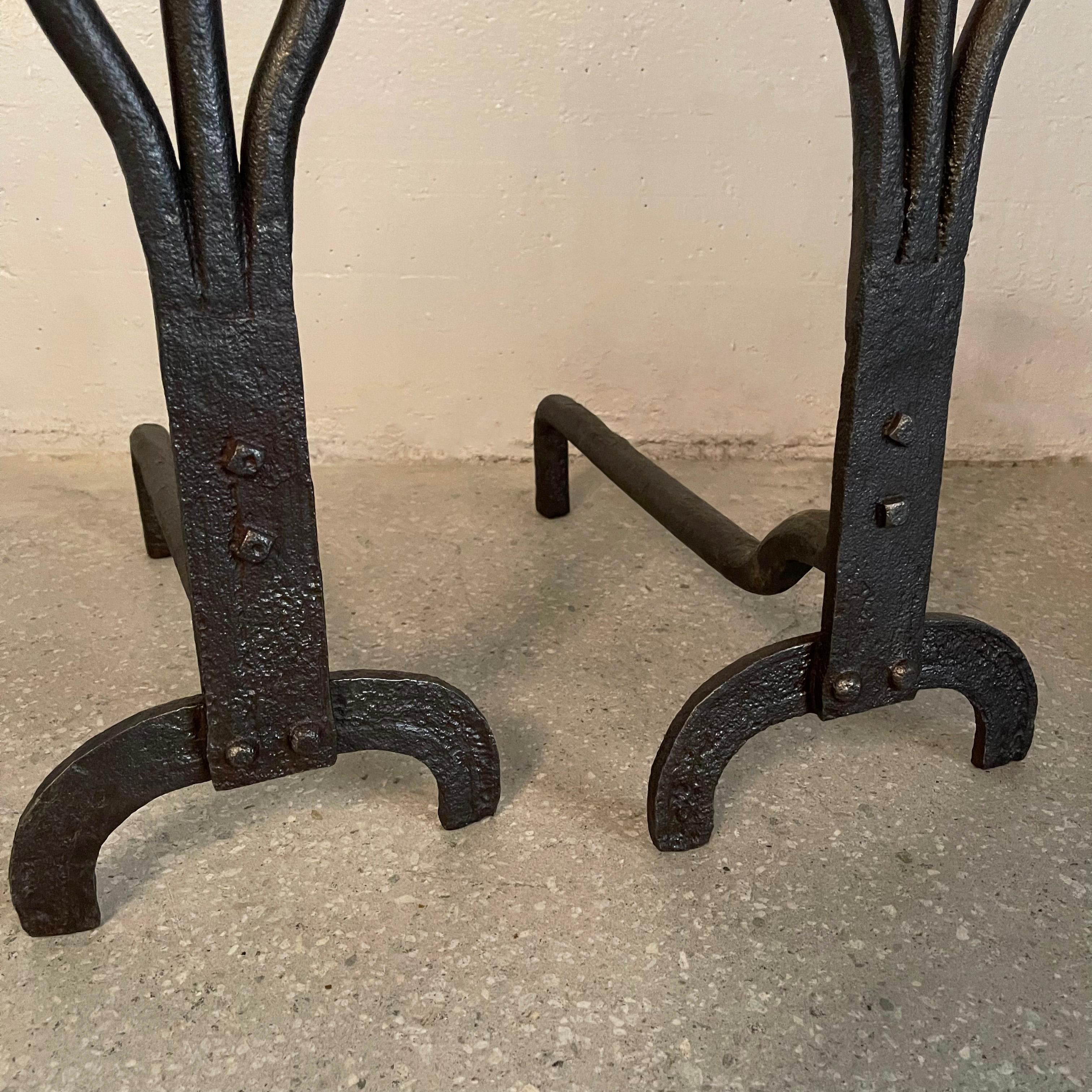 Art Deco Craftsman Hand-Forged Andirons For Sale 1
