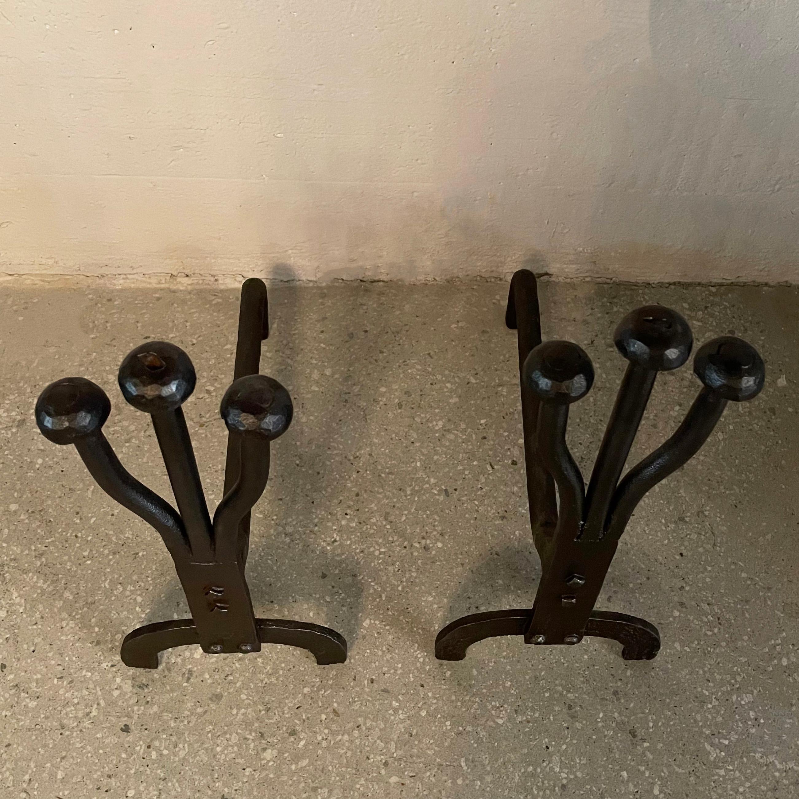 Art Deco Craftsman Hand-Forged Andirons For Sale 2