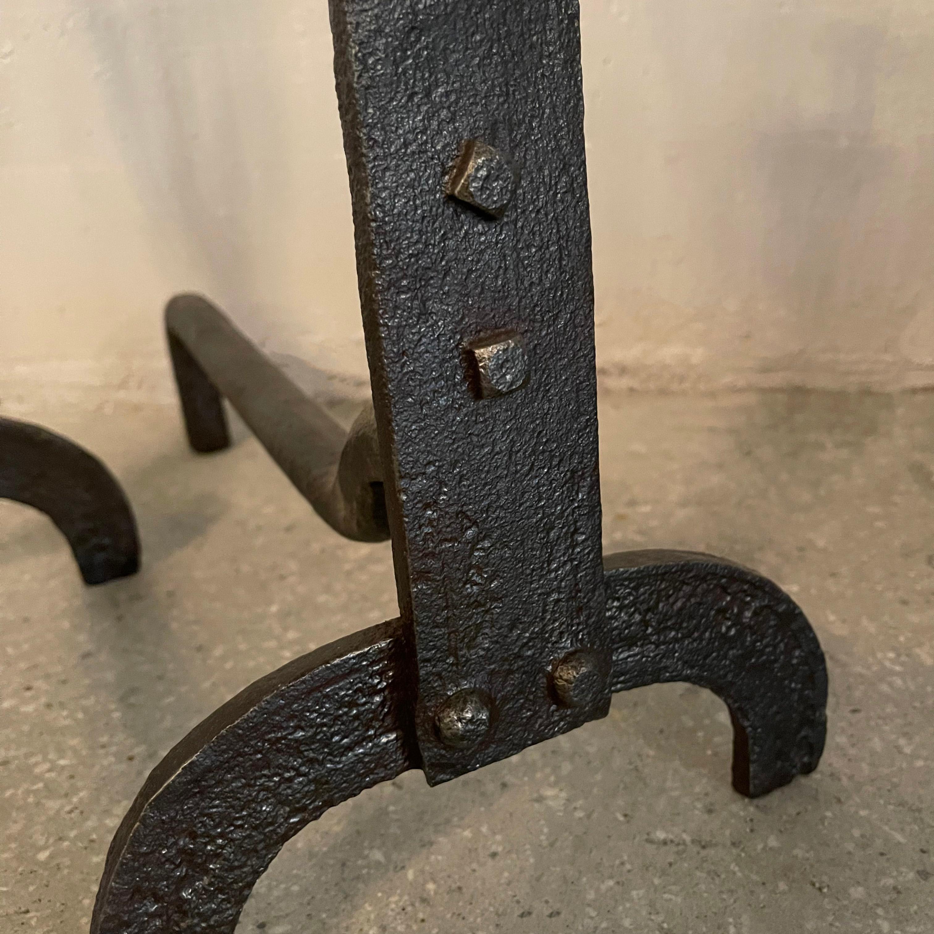 Art Deco Craftsman Hand-Forged Andirons For Sale 3