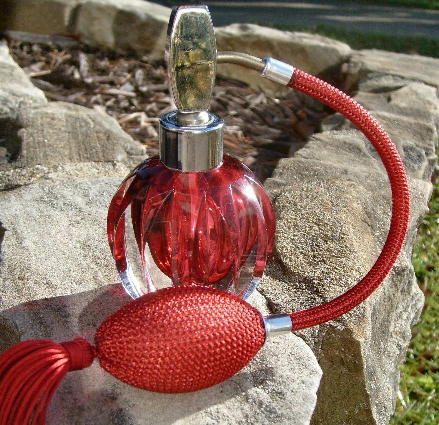 Art Deco Cranberry Colored Glass Perfume Atomiser In Good Condition In Devon, England