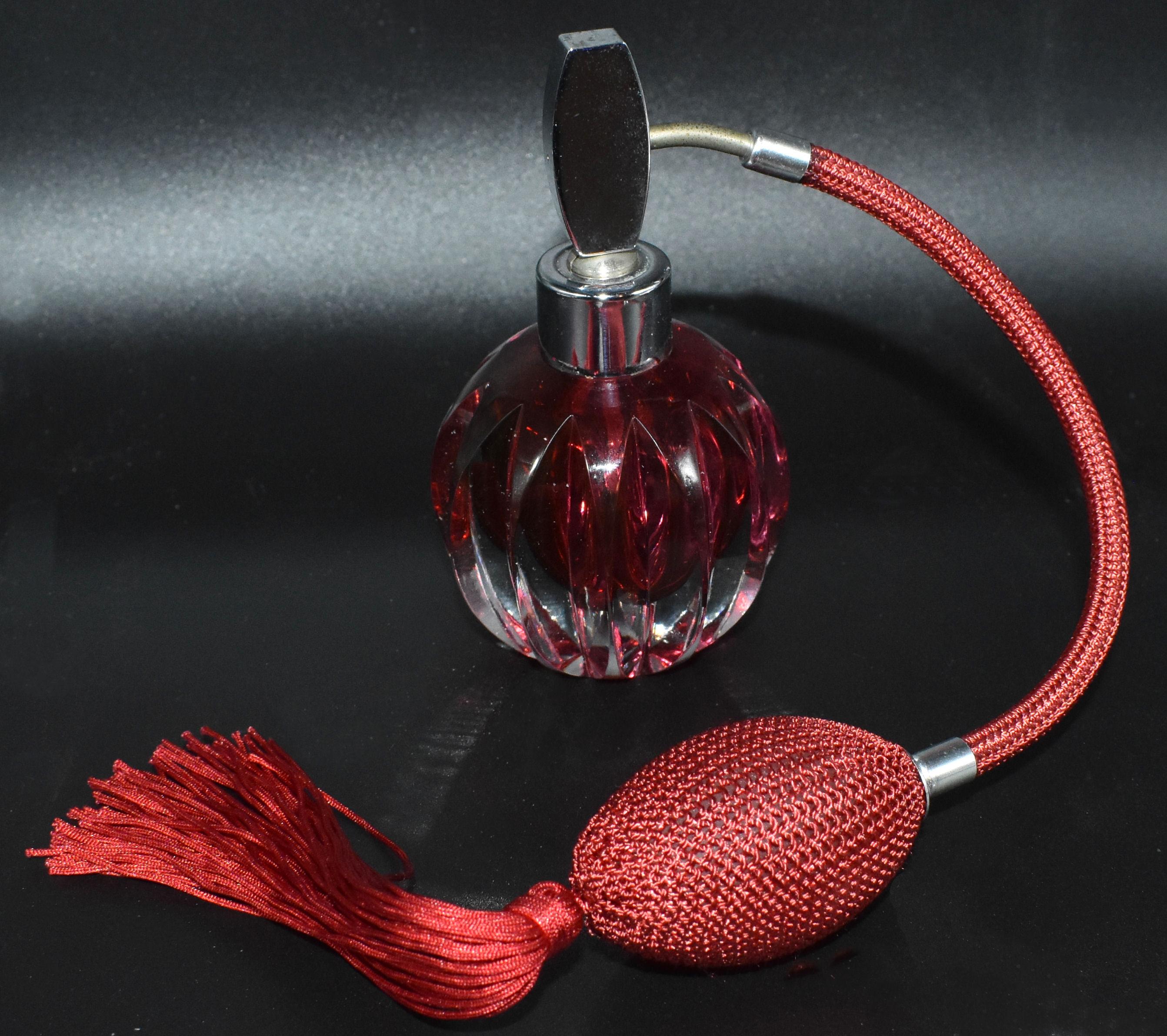 Art Deco Cranberry Colored Glass Perfume Atomiser 1