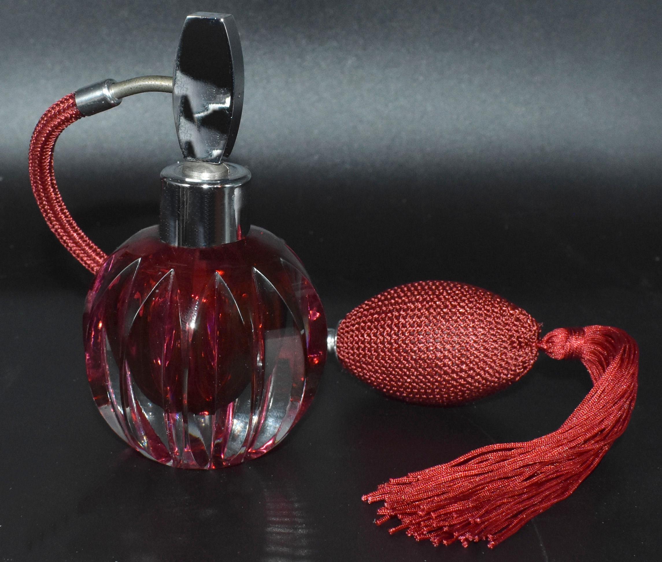 Art Deco Cranberry Colored Glass Perfume Atomiser 2