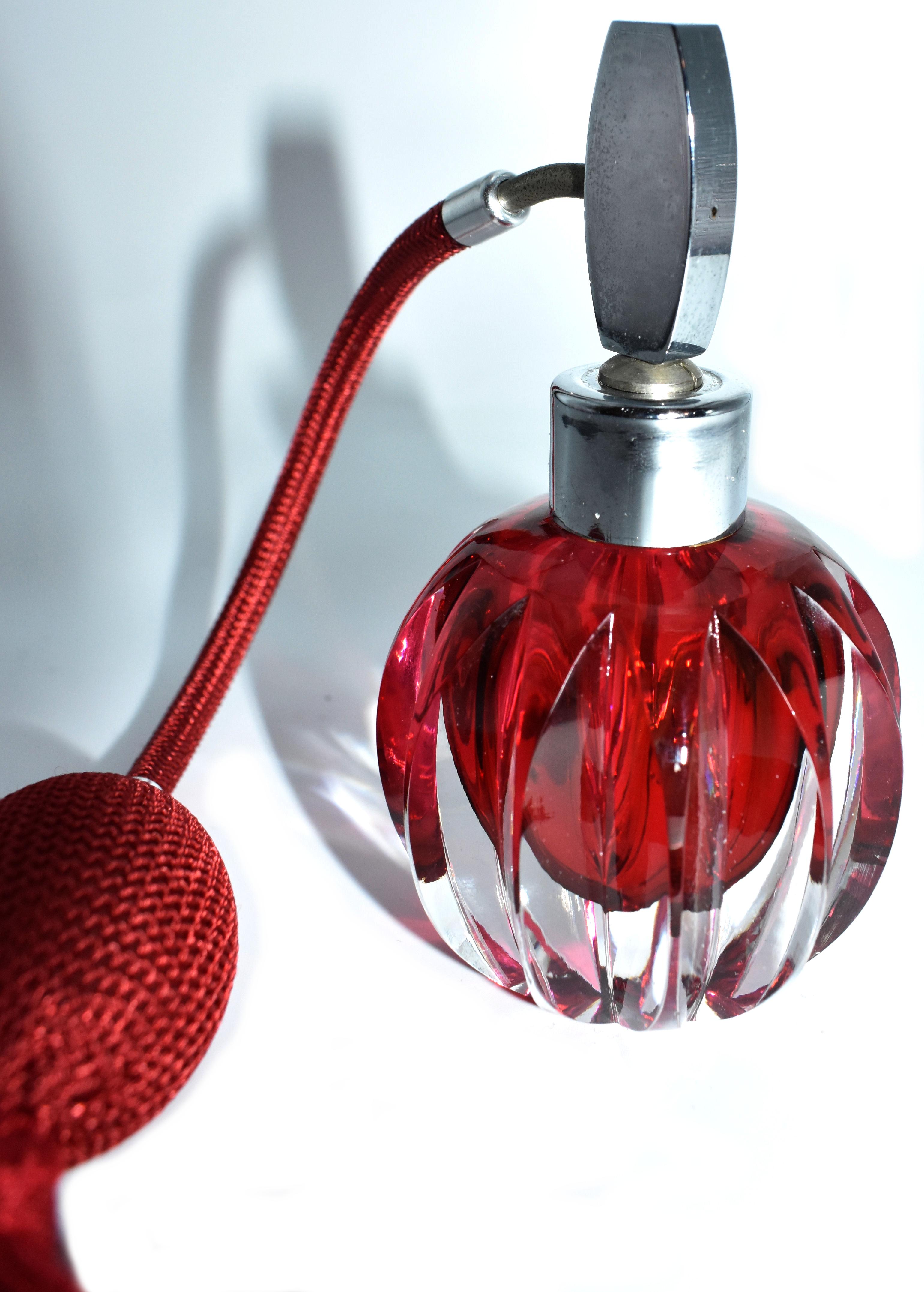 Art Deco Cranberry Colored Glass Perfume Atomiser 3